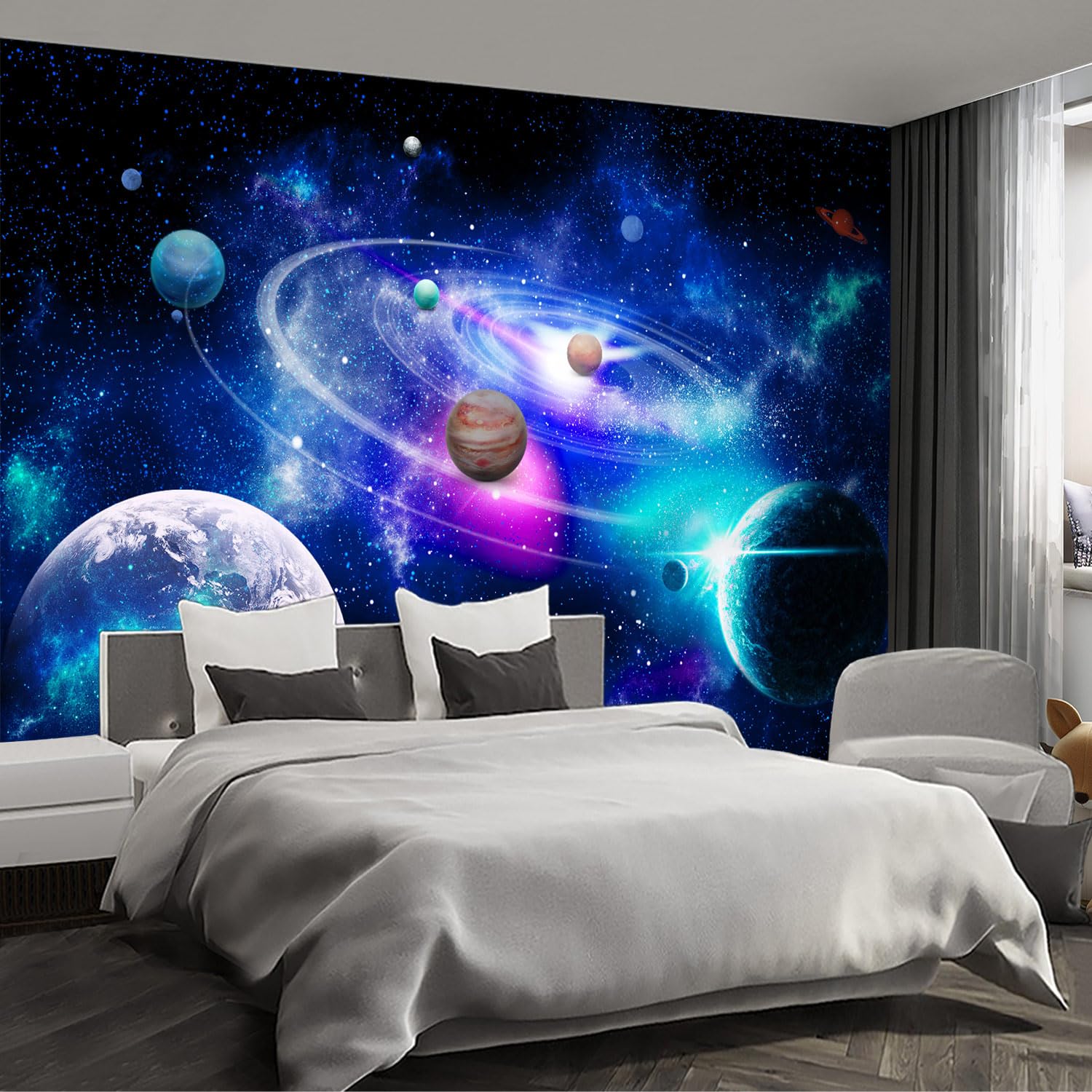 Fightal - Planet Large wall murals Peel and Stick self Adhesive Galaxy Wallpaper for Bedroom Nursery Room - 120x183