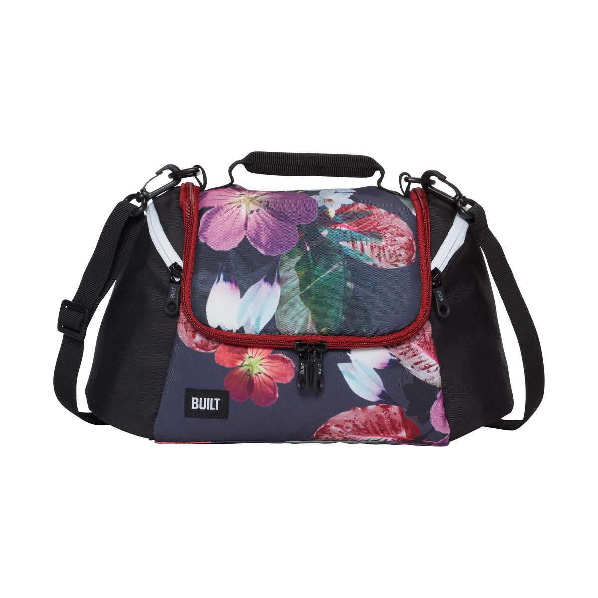 Built All Day Water-Resistant Insulated Fabric Lunch Bag With Zip Closure And Removable Shoulder Strap Midnight Botanical 523834