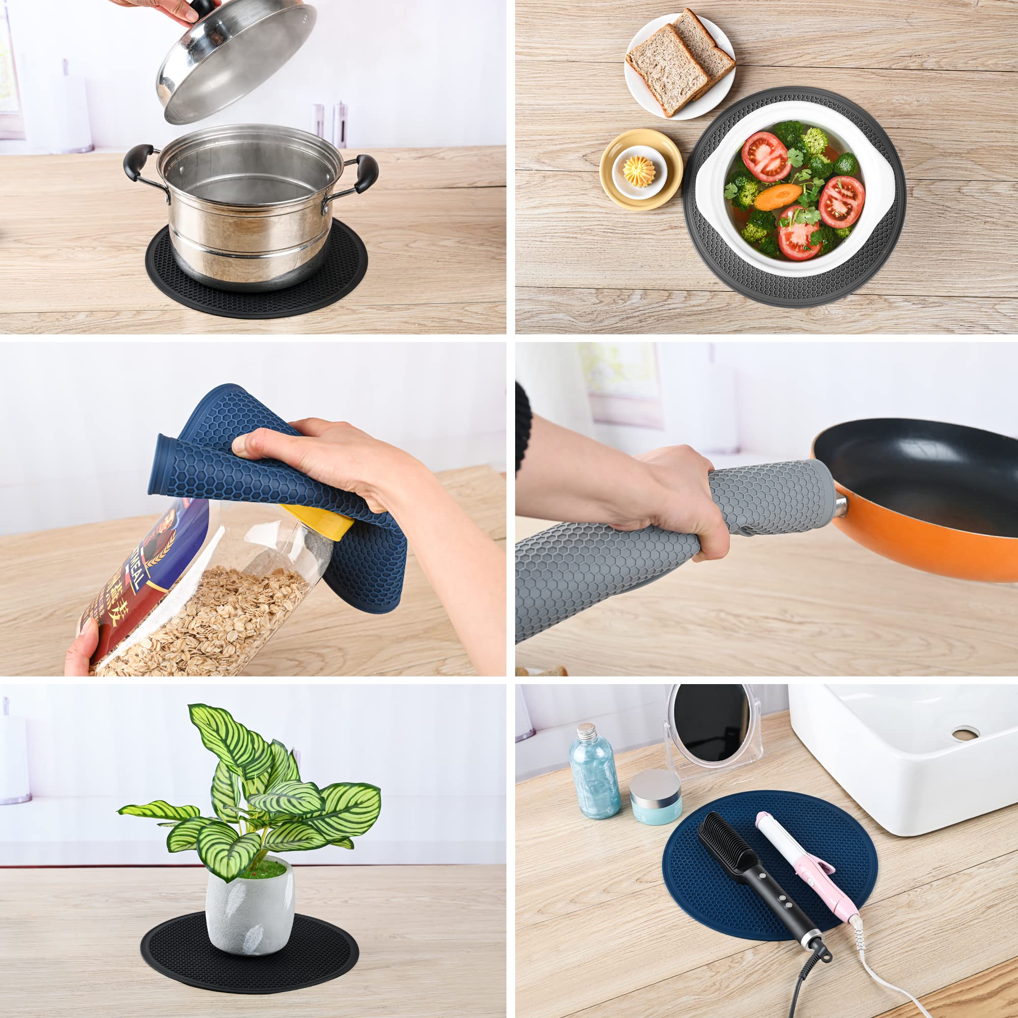 Viwehots Silicone Trivet Mat -Pot Holders-Round Trivets For Hot Dishes-Pots & Pans, Dia11.81 Microwave Plate Cover Mat, Multi Fu