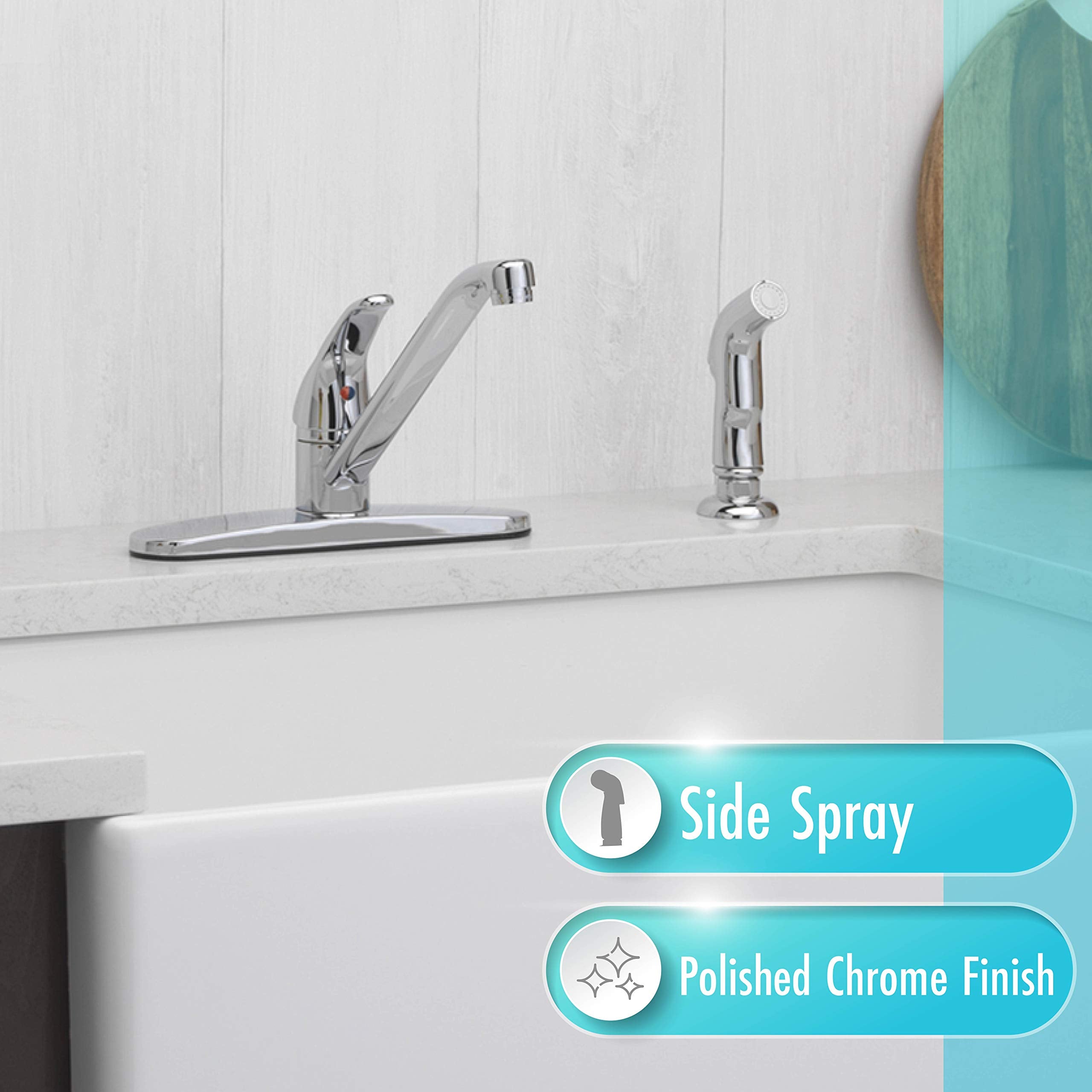 Aqua Vista 22-K81WS-CH-AV Kitchen Sink Faucet with Side Spray  Polished Chrome Single Handle