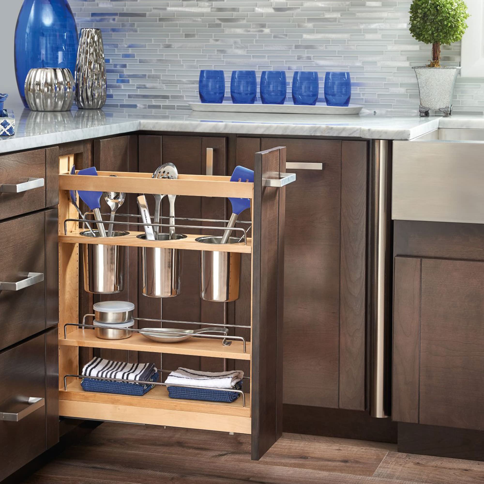 Rev-A-Shelf 5'' Pull Out Storage Organizer For Base Kitchen Cabinets W/Soft-Close, Sliding Shelves For Utilities, Utensils Or Sp