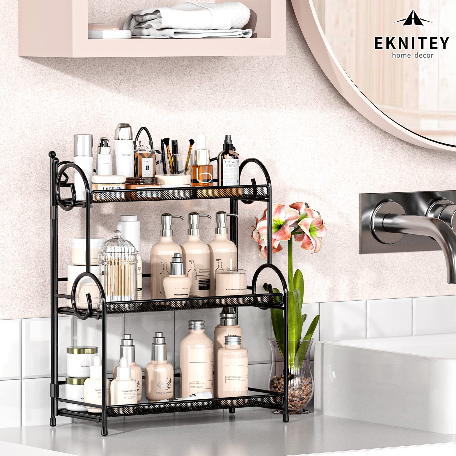Eknitey Bathroom Counter Organizer - 3 Tier Spice Rack Organizer Skincare Countertop Organizers For Bathroom Kitchen Bedroom Bla