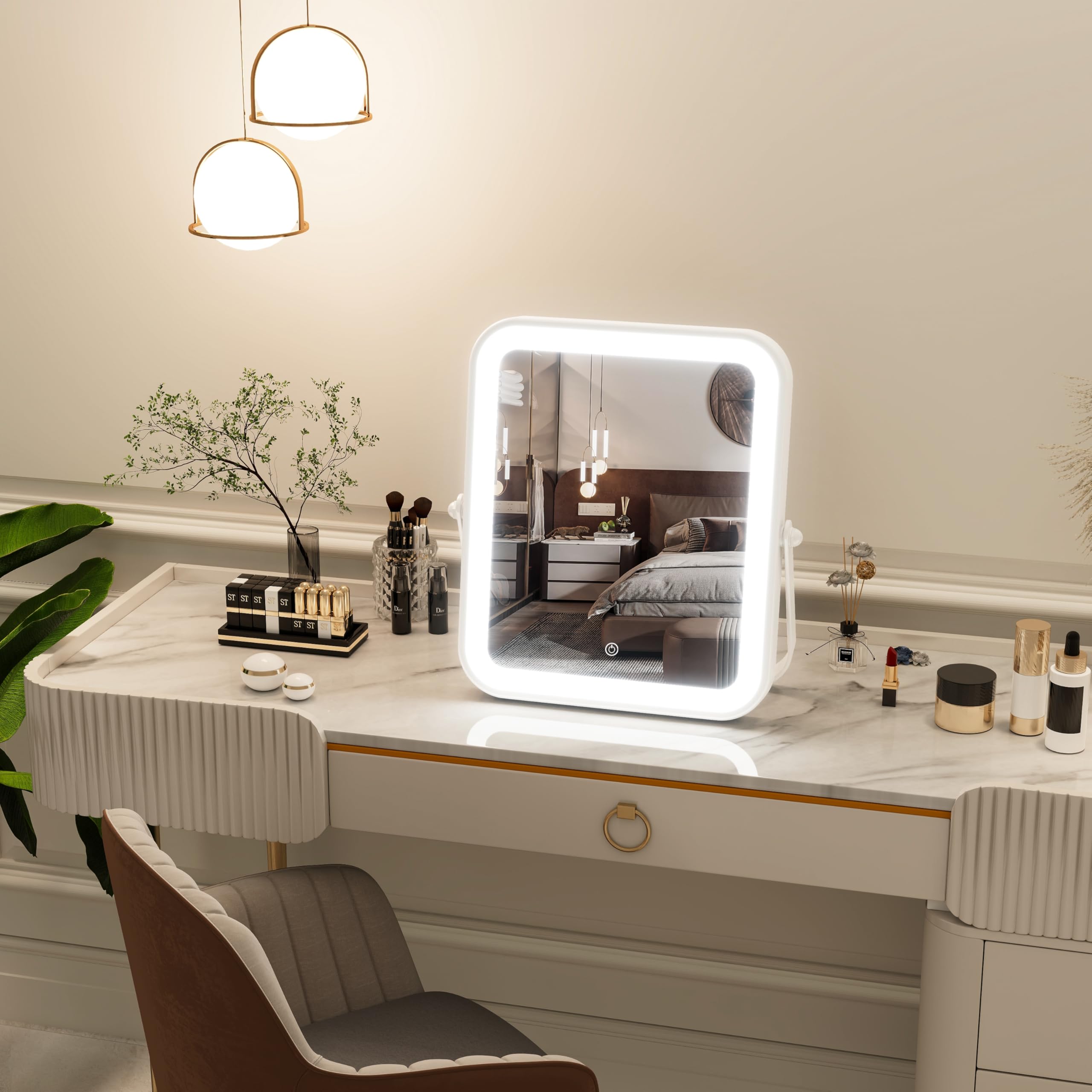 Primetek Led Vanity Mirror With Gift Box, 10''X8'' Lighted Hollywood Makeup Mirror, Portable Travel Makeup Mirror With Lights, 3
