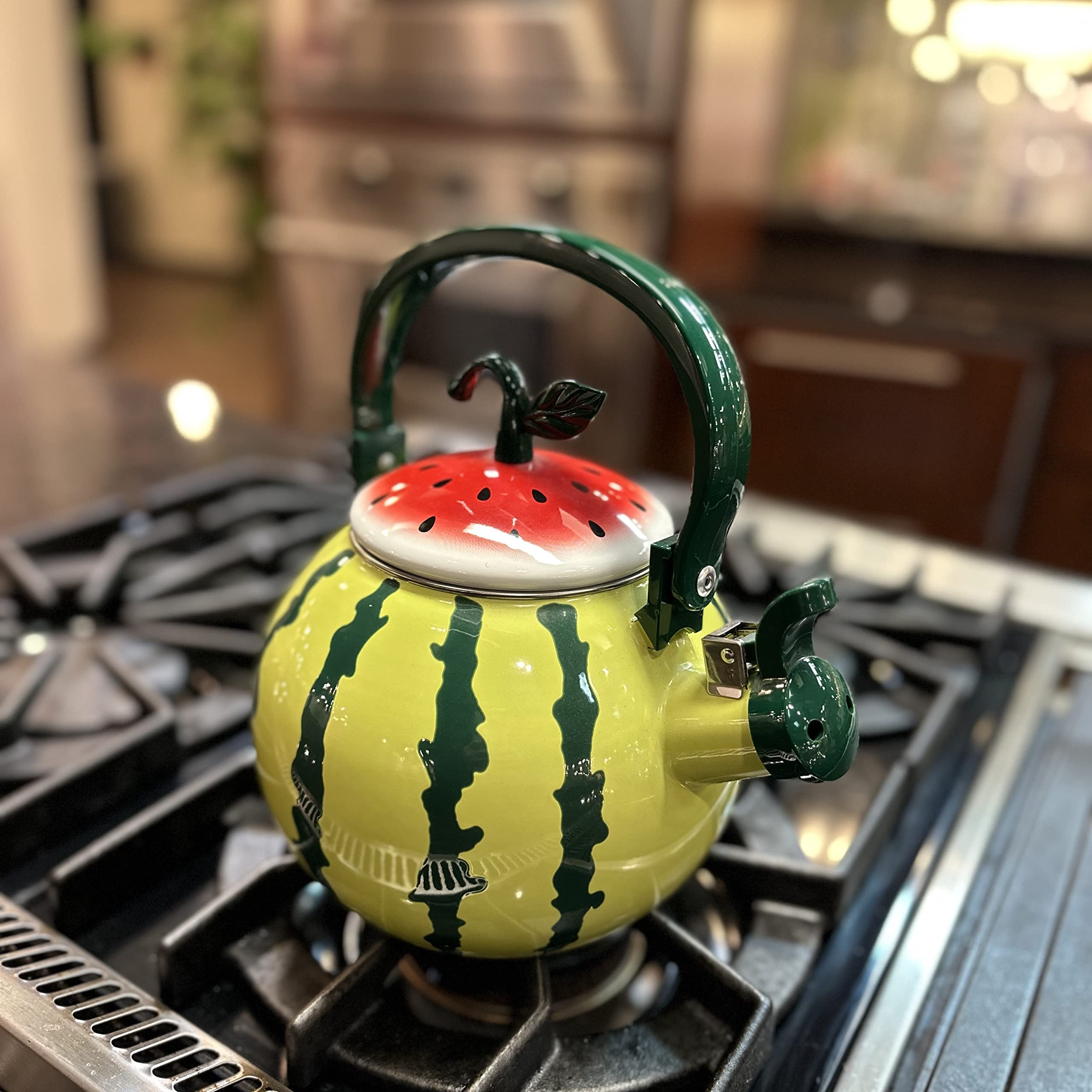 Whistling Tea Kettle For Stove Top Enamel On Steel Teakettle, Supreme Housewares Watermelon Design Teapot Water Kettle Cute Kitc