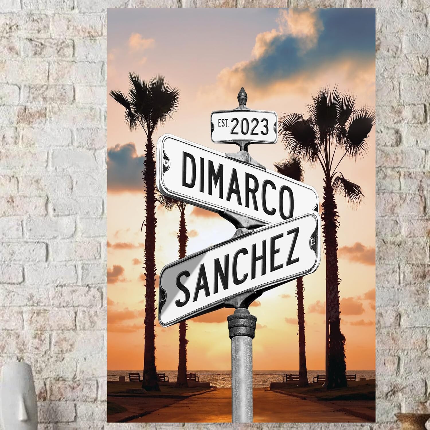 Personalized Crossroads Sign Couple'S Name And Date On Street Sign Poster Or Canvas Prints Love Gift For Anniversary, Wedding, W