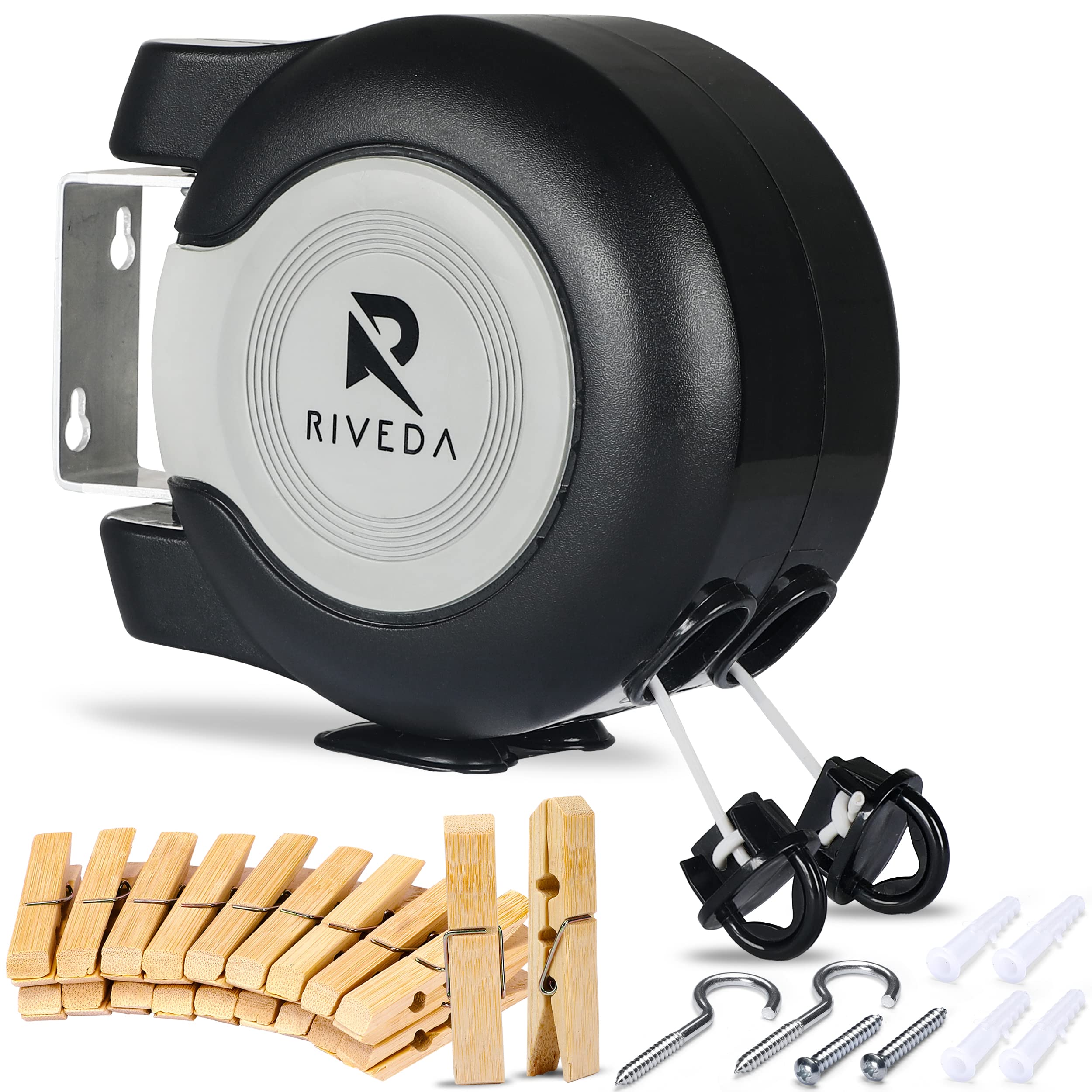 Riveda Retractable Double Clothesline With 24 Clothes Pins - Heavy Duty Clothes Line Indoor & Outdoor Laundry Line - (2 X 50 Fee