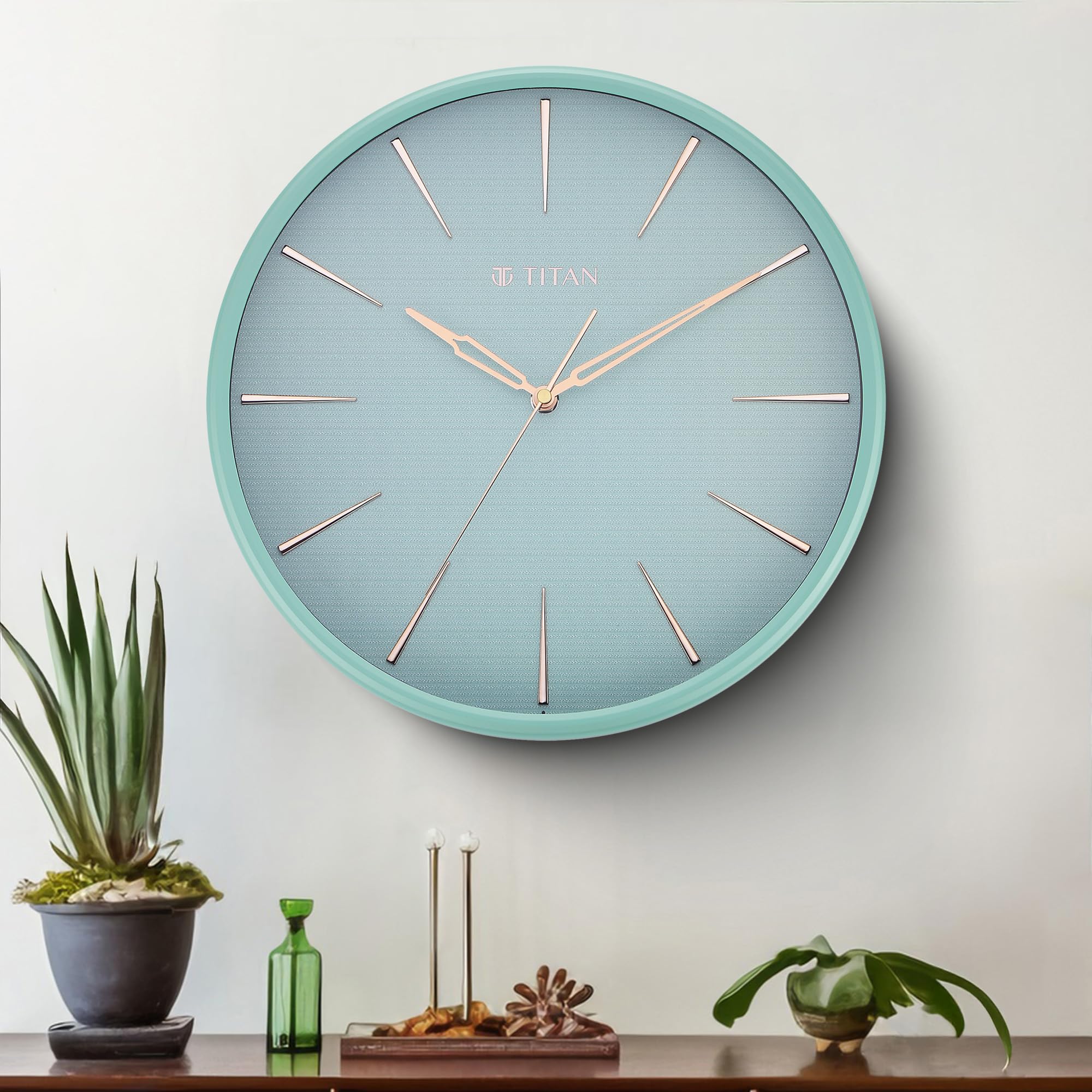 Titan Contemporary Peacock Green Wall Clock In A Matte Finish With A Textured Dial 32.5 X 32.5 Cm (Medium)
