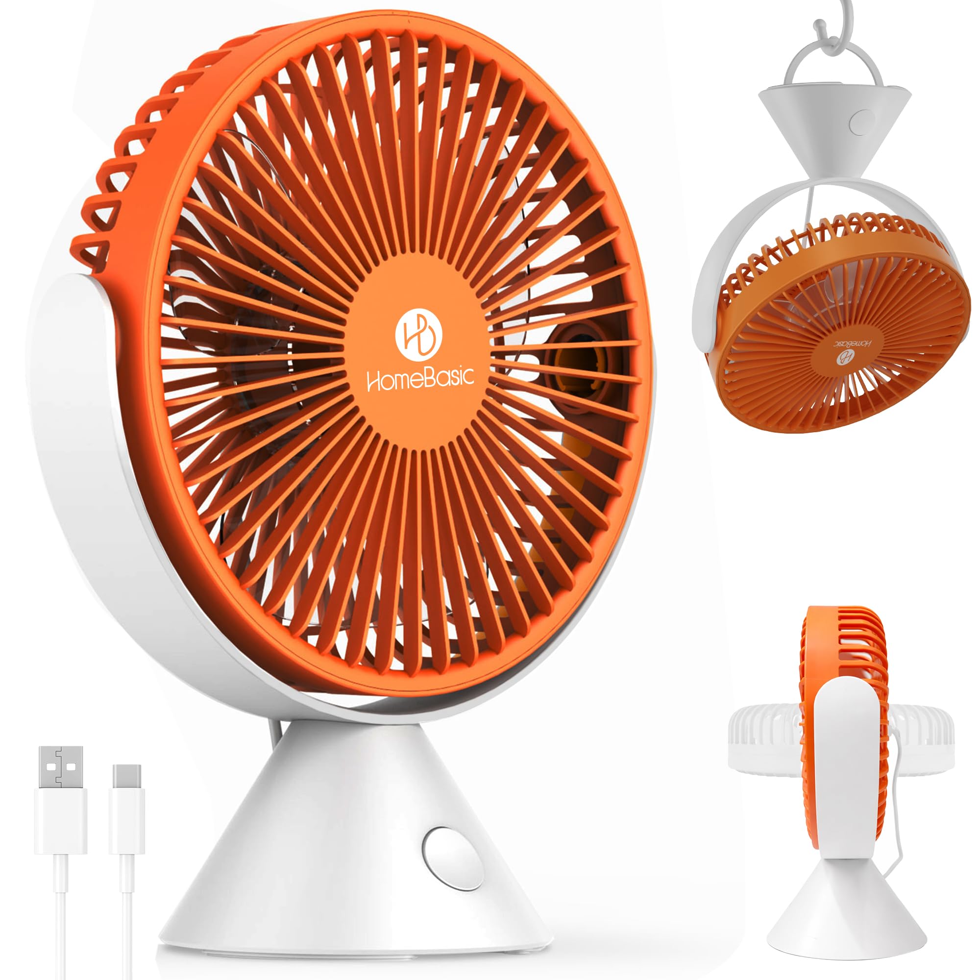 Homebasic Mini Table Fan For Home Office| Portable Handheld Desk Fan With 3 Adjustable Speed, 360 Rotation, Type C Rechargeable,