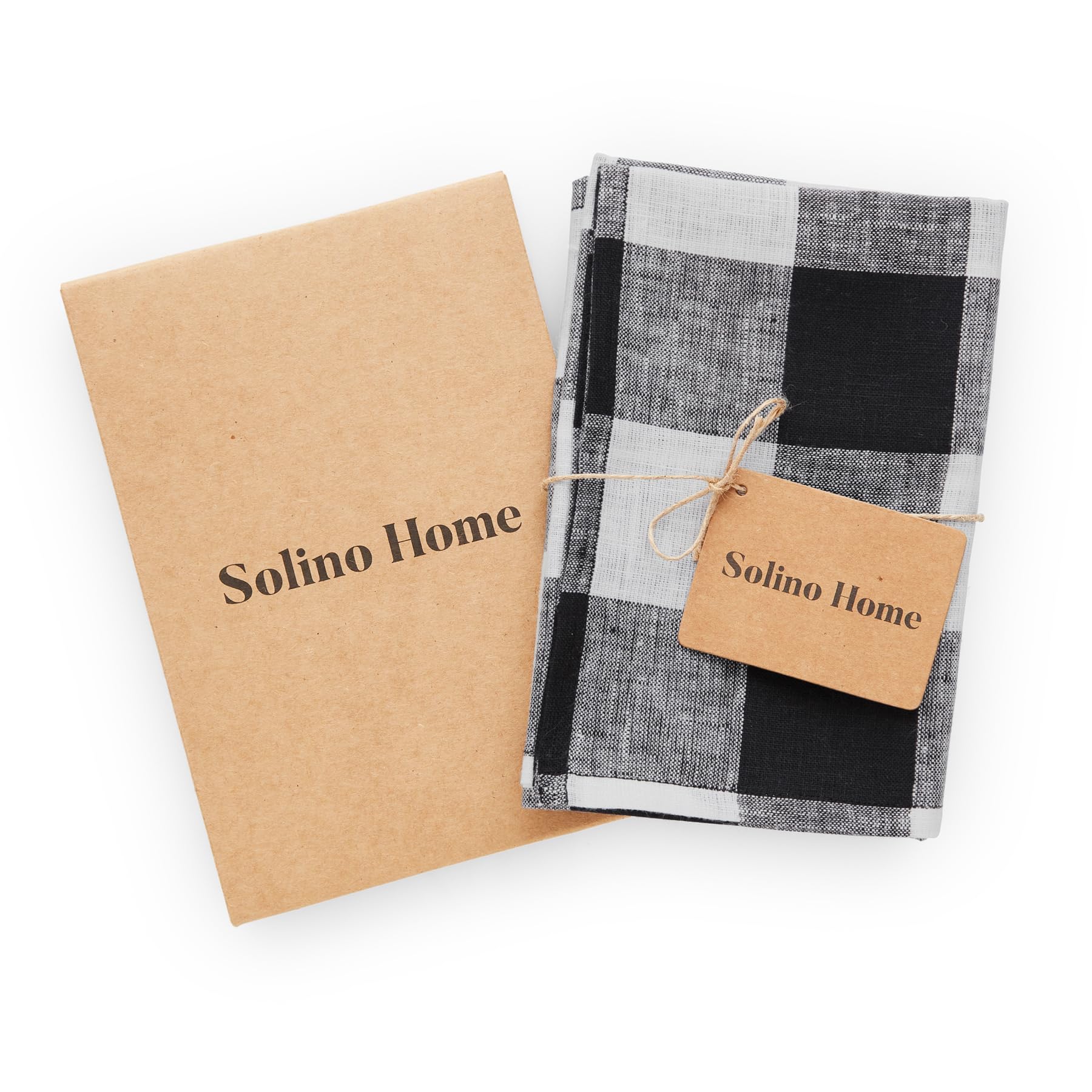 Solino Home Linen Kitchen Towels Set Of 2 - Black And White 17 X 26 Inch - 100% Pure Linen Buffalo Check Kitchen/Tea Towels - Ma
