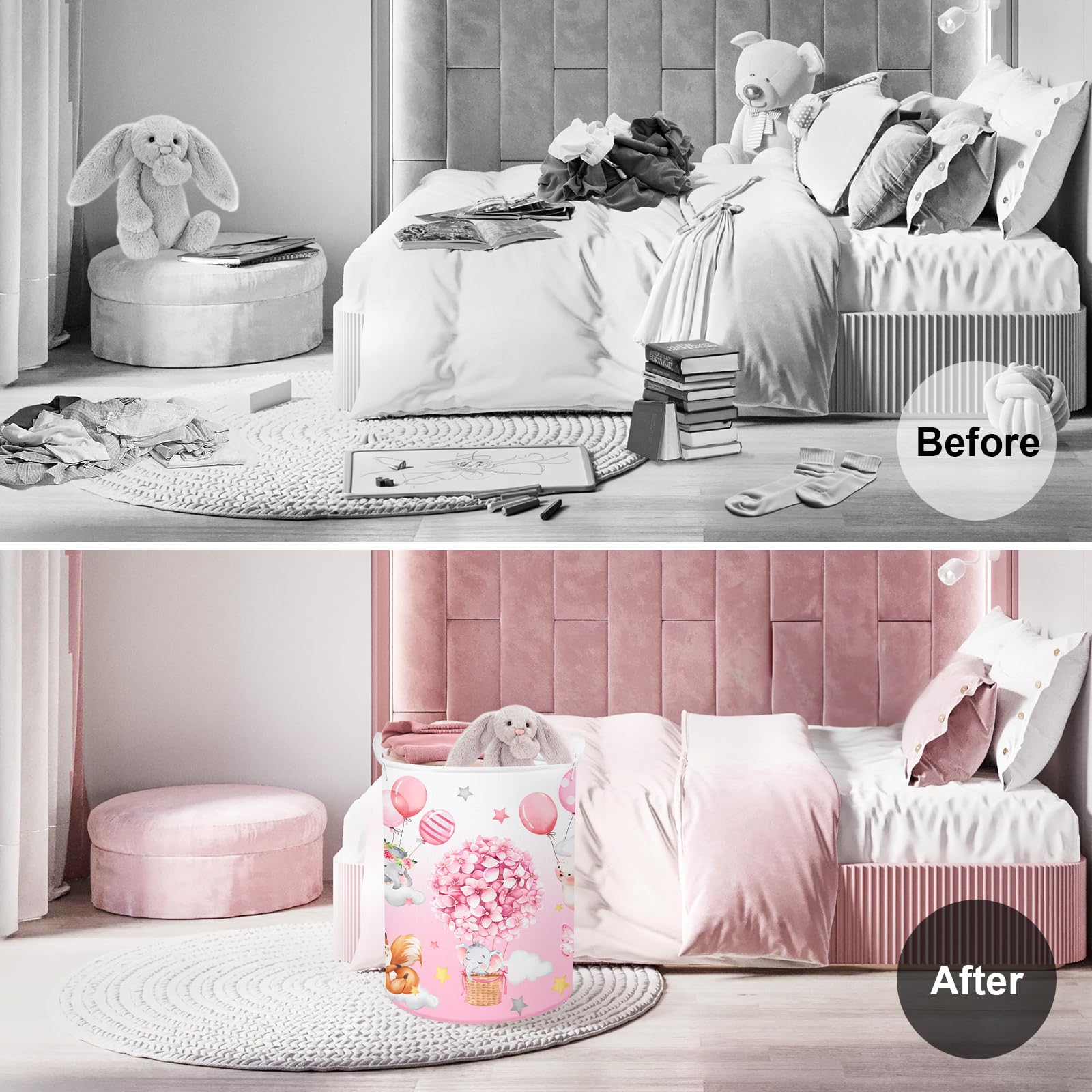 Clastyle 45L Hot Air Balloon Animal Laundry Basket Blooming Flowers Balloon Baby Nursery Basket Elephant Fox Bunny Basket Toy Cl