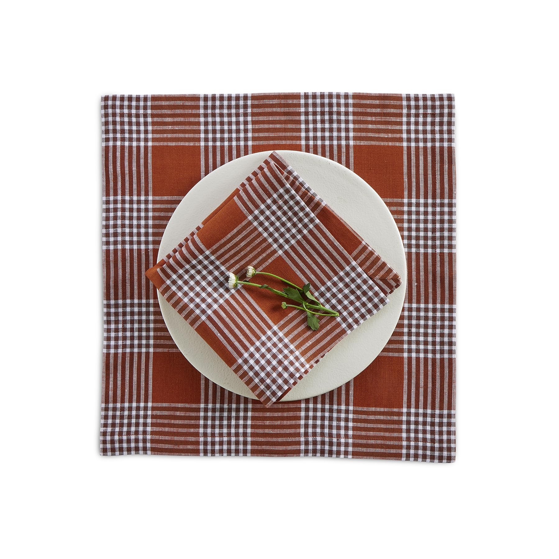 Solino Home Linen Square Plaid Placemats Set Of 4 - 100% Pure Linen Nutmeg Glen Check Cloth Placemats 14 X 14 Inch - Washable Fa