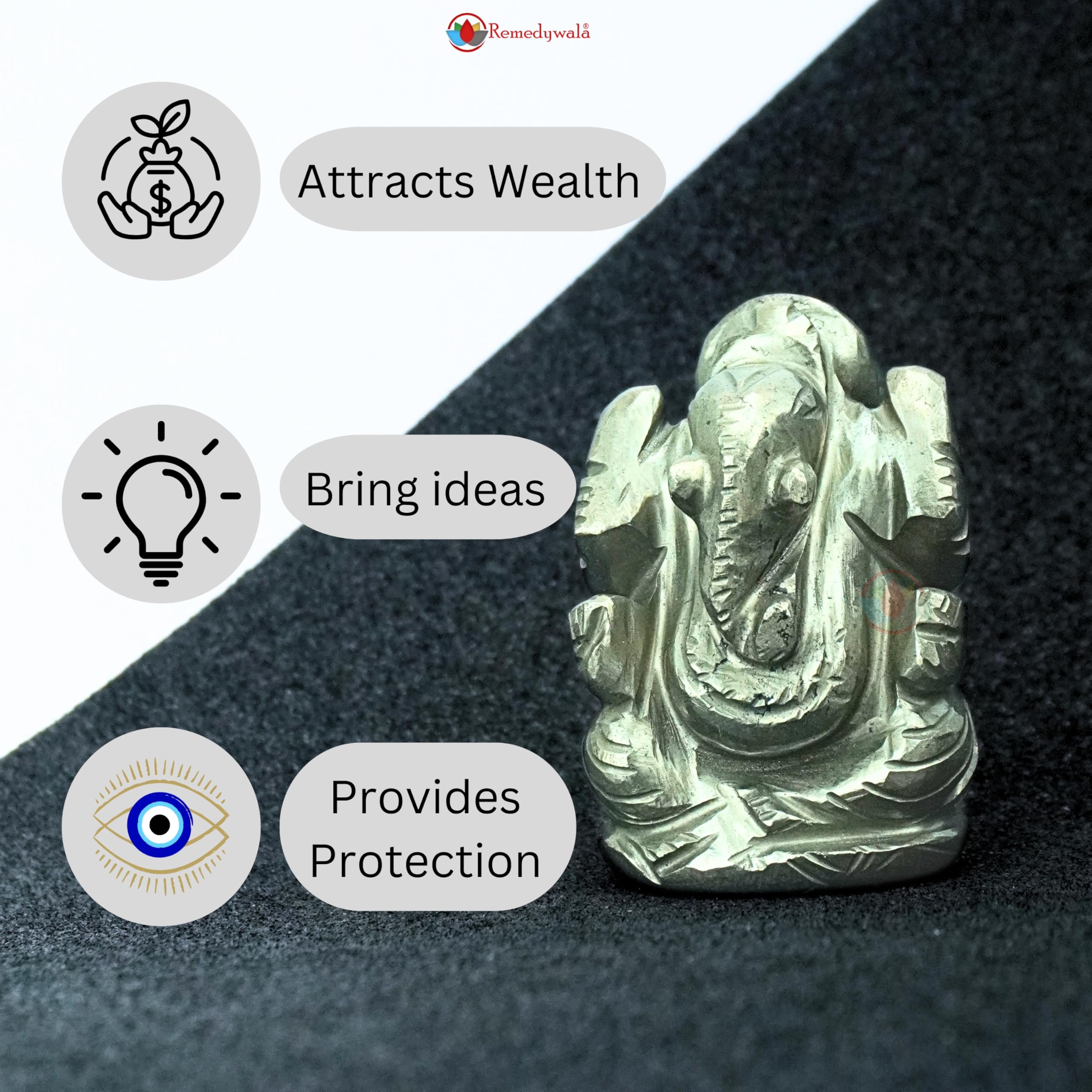 Remedywala Charged Golden Pyrite Ganesh Idol Small Beautiful Pyrite Ganesha Idol (100-150 Gms Approx.)