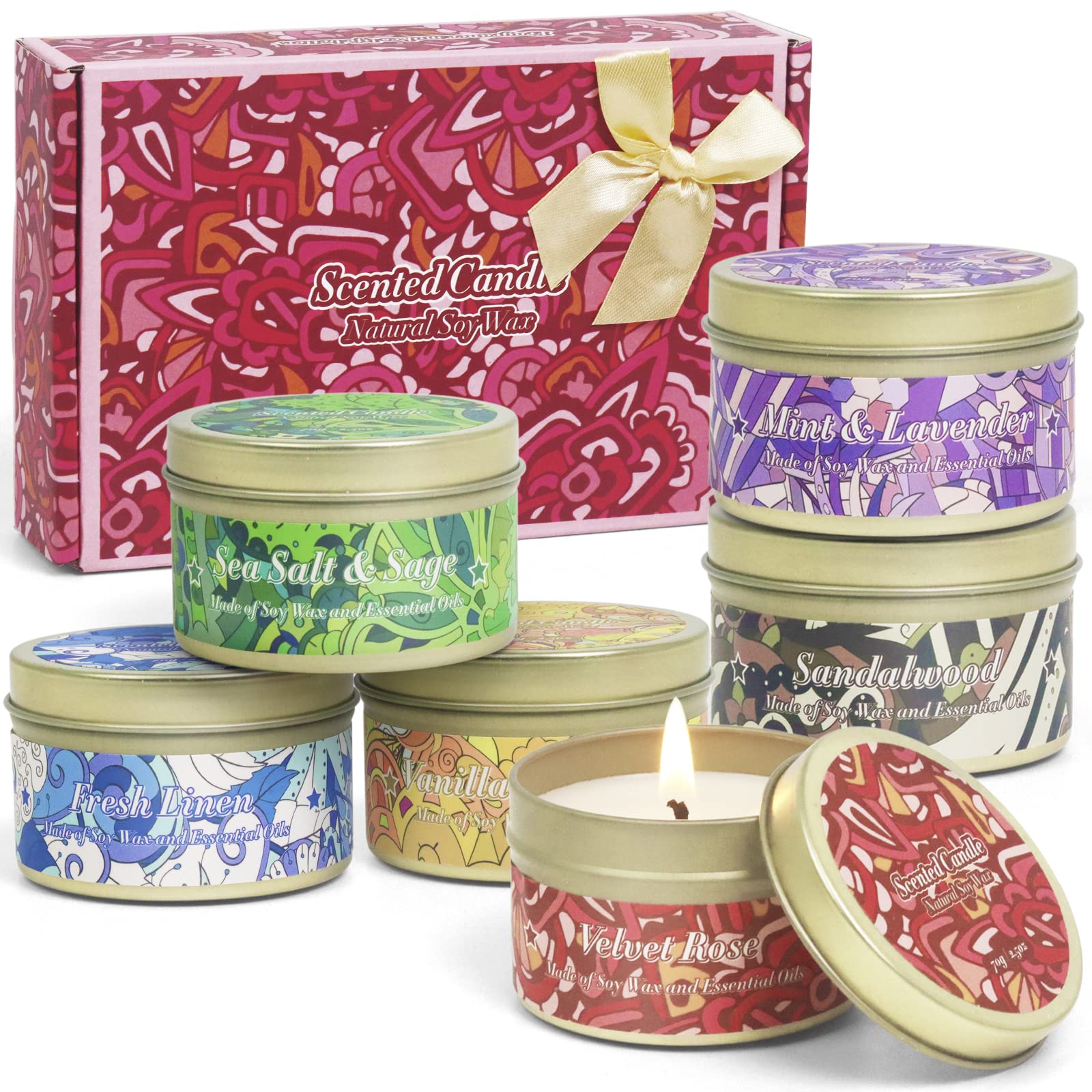 BAUFULLA Scented Candles Set, Soy Wax Candle Long Lasting, Tin Candles for Home Fragrance, Gift Set for Christmas, Women, Mother