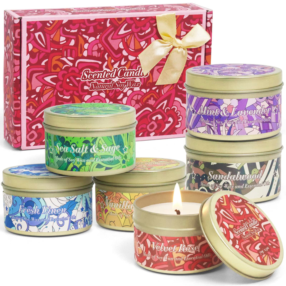 BAUFULLA Scented Candles Set, Soy Wax Candle Long Lasting, Tin Candles for Home Fragrance, Gift Set for Christmas, Women, Mother