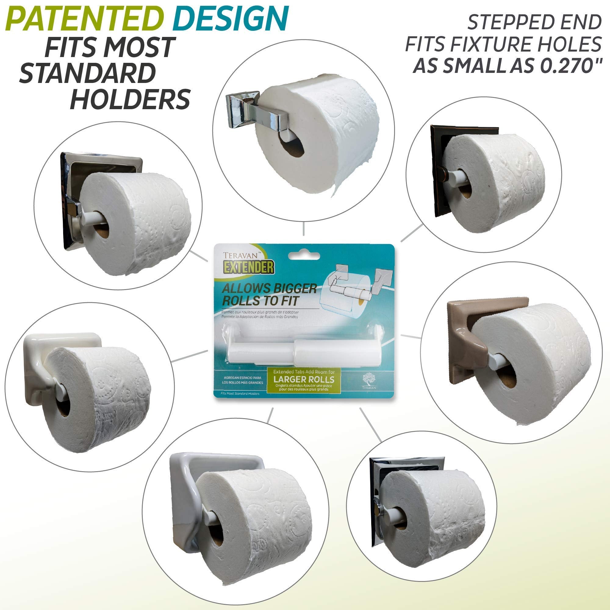 Teravan Standard Extender for Extra Large Toilet Paper, Black, Model TE-1003, Fits Double & Triple Rolls, Durable Plastic Material