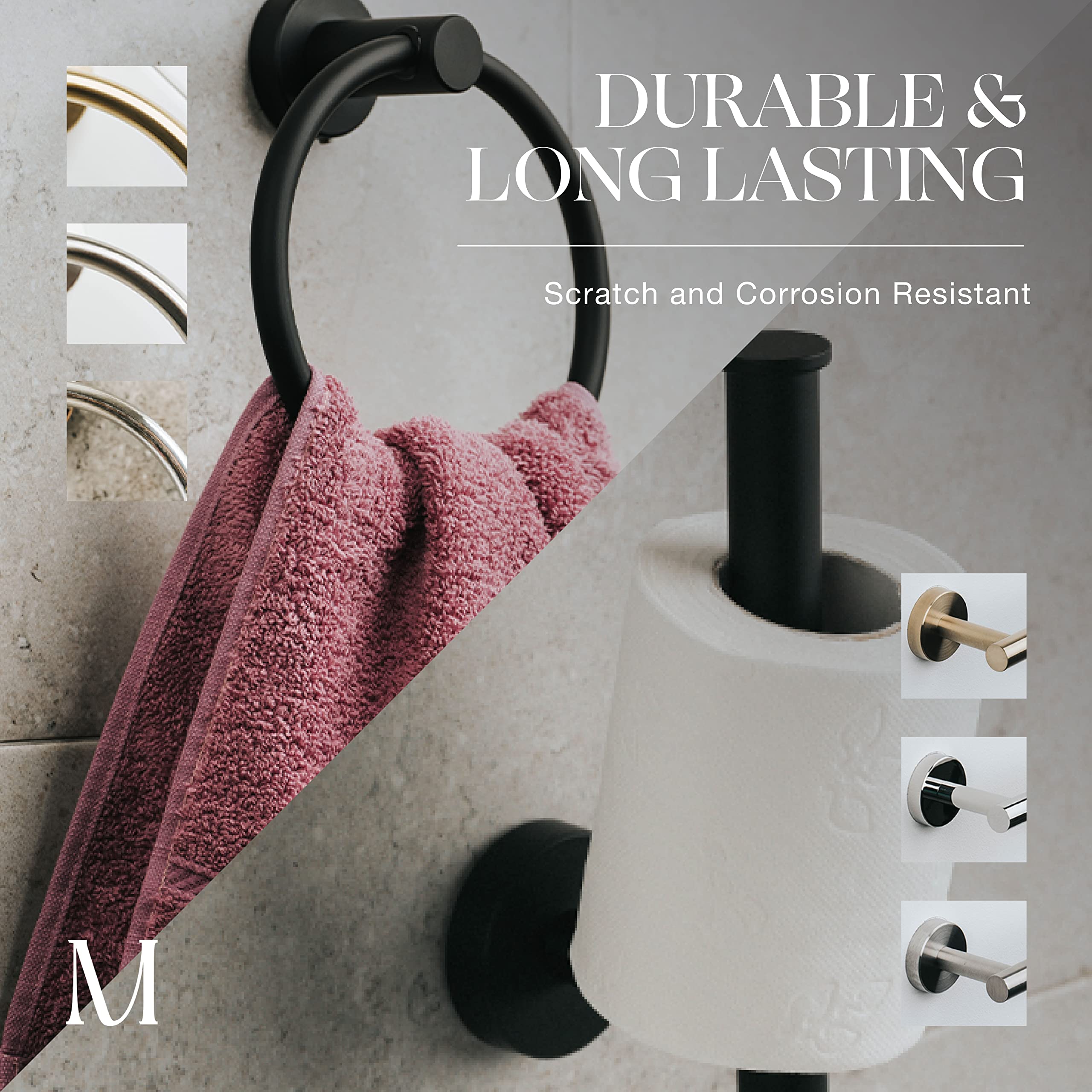 Marmolux Acc 2 PCS Matte Black Bathroom Hardware Set - Hand Towel Holder for Bathroom Wall + Black Toilet Paper Holder Wall Mount  Towel Holder Hanger Rack Stainless Steel Bathroom Set