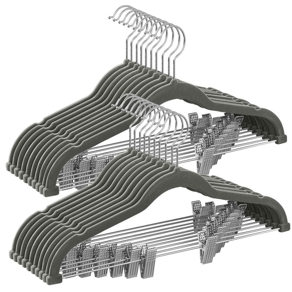 Songmics 20-Pack Pants Hangers, 16.7-Inch Long Velvet Hangers With Adjustable Clips, Heavy-Duty, Non-Slip Skirt Hangers, Space-S