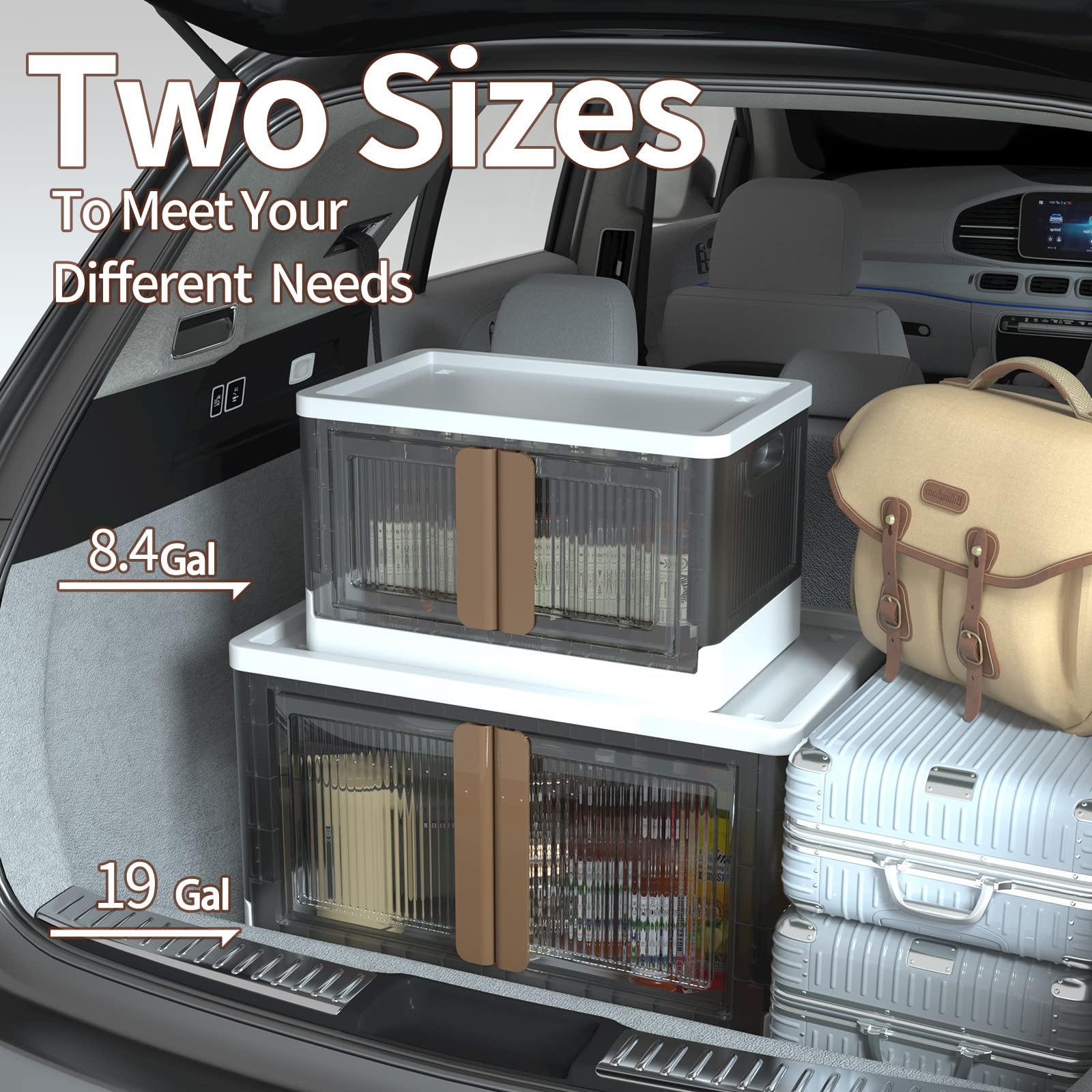 Closet Organizers and Storage - Trunk Car Organizer with Lids and Doors  Dorm Room Essentials  8.4 Gal Collapsible Stackable Storage Bins  Plastic   3 Pack
