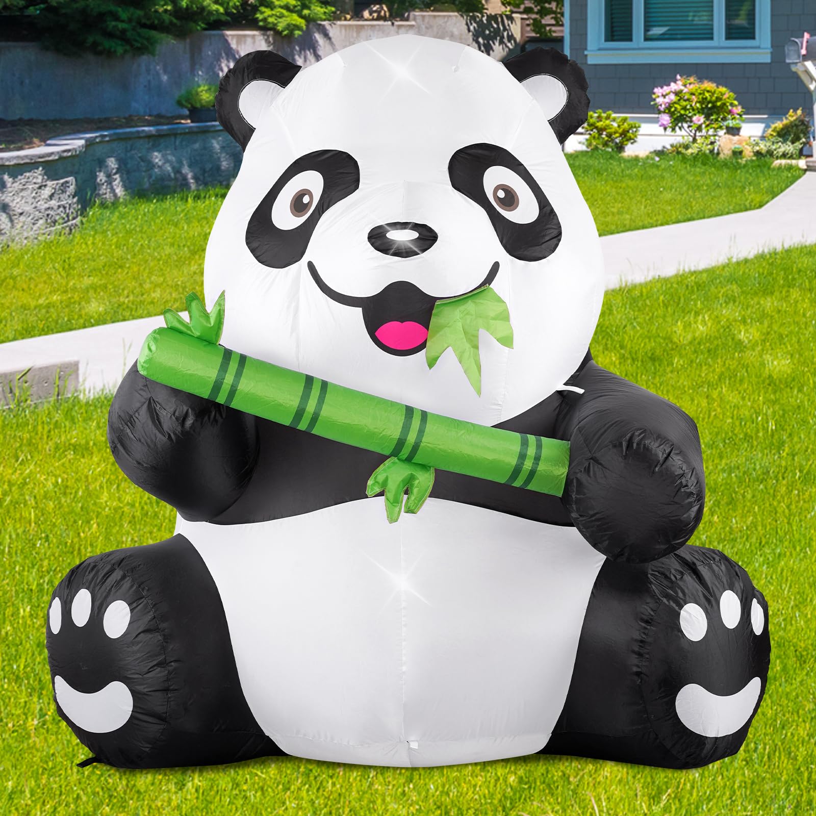 5Ft Tall Large Panda Inflatable Decorations, Blow Up Panda with Built-in LED Light, Panda Blowup Decor for Outdoor Yard, Birthda