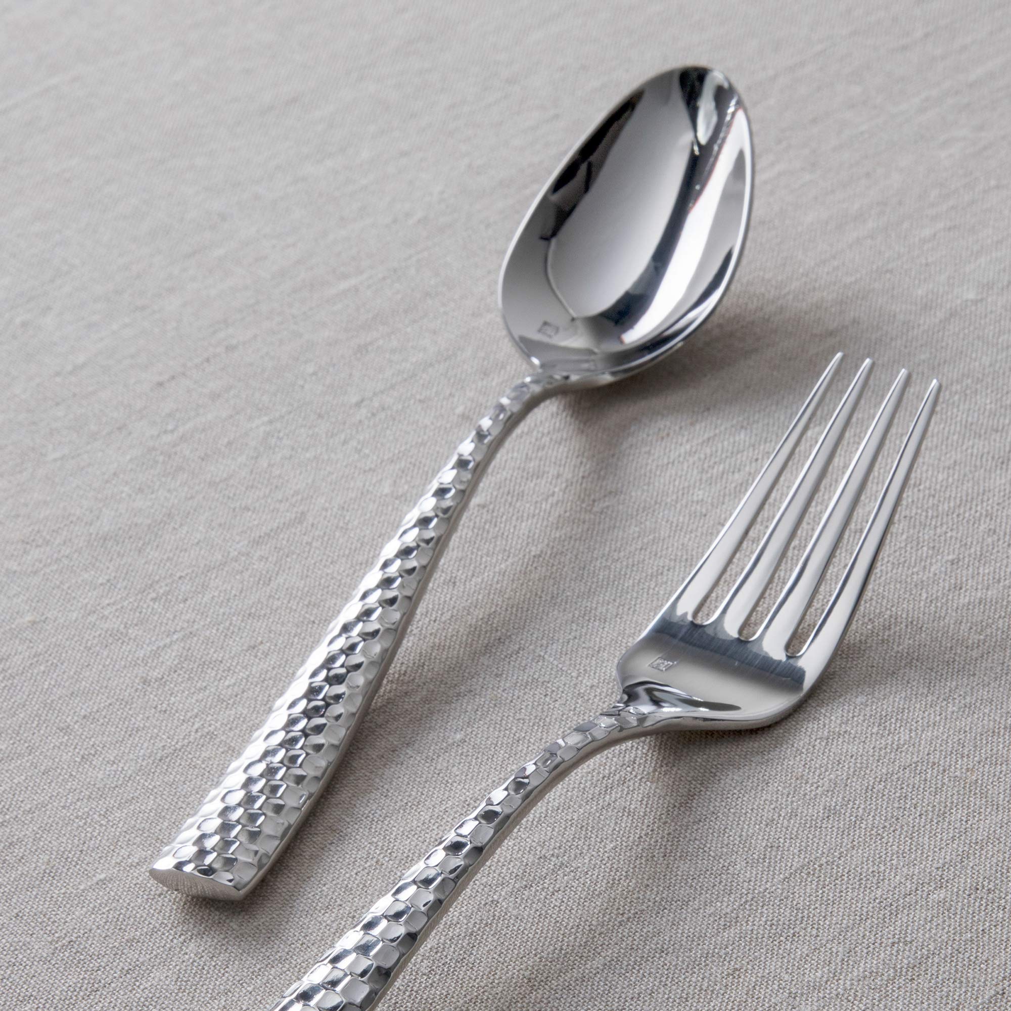 Fortessa Lucca Faceted 18/10 Stainless Steel Flatware Table Spoon, Set Of 12