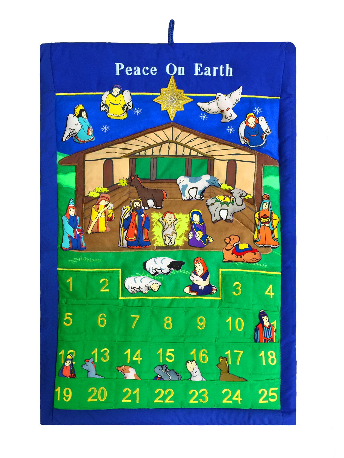 Peace on Earth Nativity Manger Advent Calendar by Pockets of Learning | Holiday D  cor, Seasonal Fabric Wall Hanging, Cloth Coun