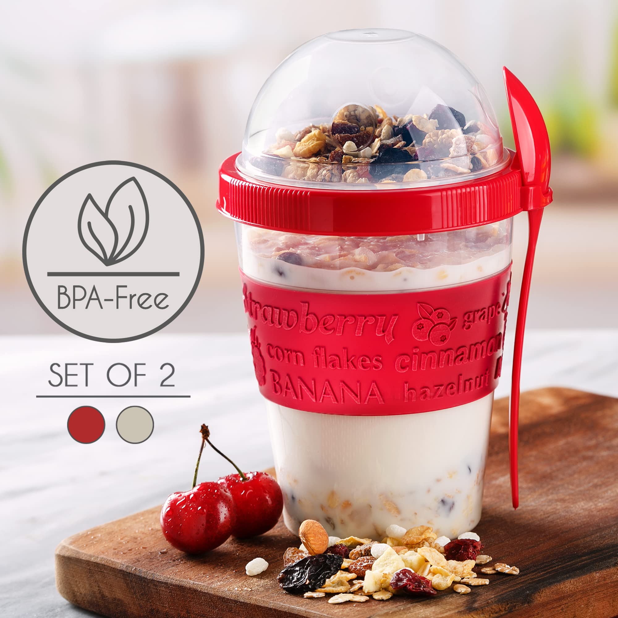 Yogurt Parfait Cups For Breakfast, Oatmeal Or Fruit Container, Snack Bowl And Spoon For Lunch Box, Portable & Reusable, 2 Pcs (R