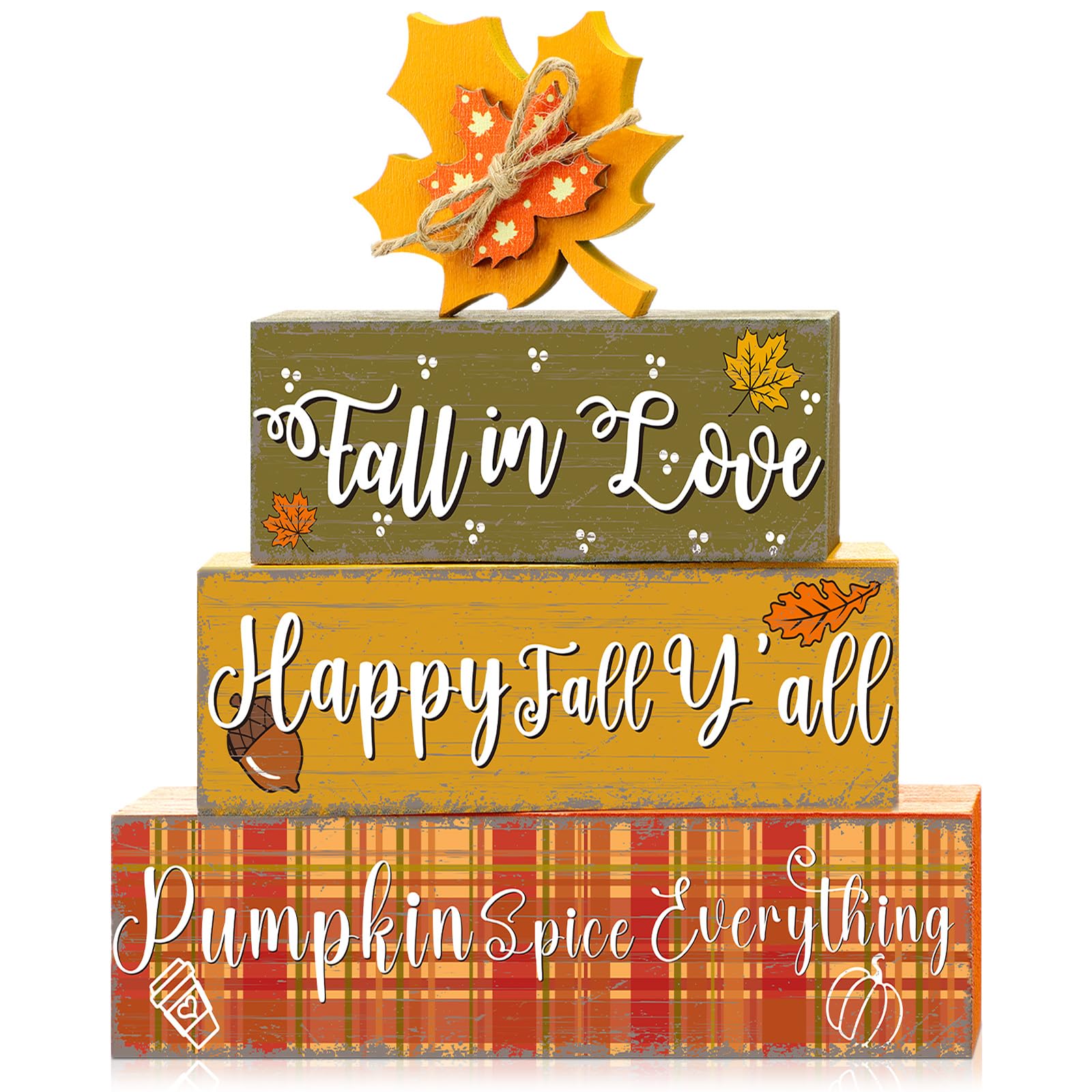 Geelin 4 Pcs Thanksgiving Decorations Fall Wooden Sign Maple Leaves Thanksgiving Pumpkin Table Centerpiece Tiered Tray Decor Fal