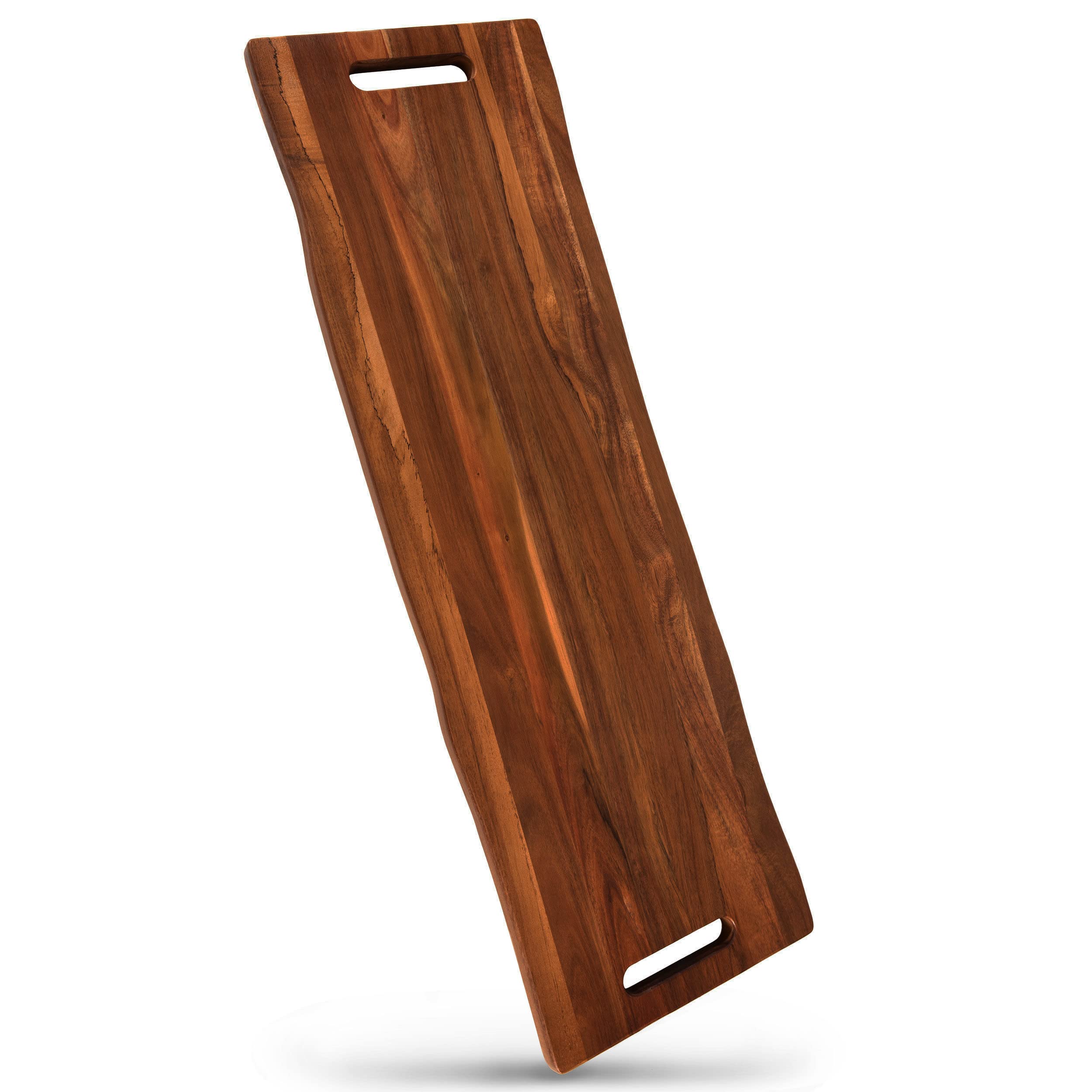 Large Acacia Serving Board with Handles, 36 x 12 Inch Rectangular Charcuterie Platter, Natural Wood Server for Meat, Cheese Boar