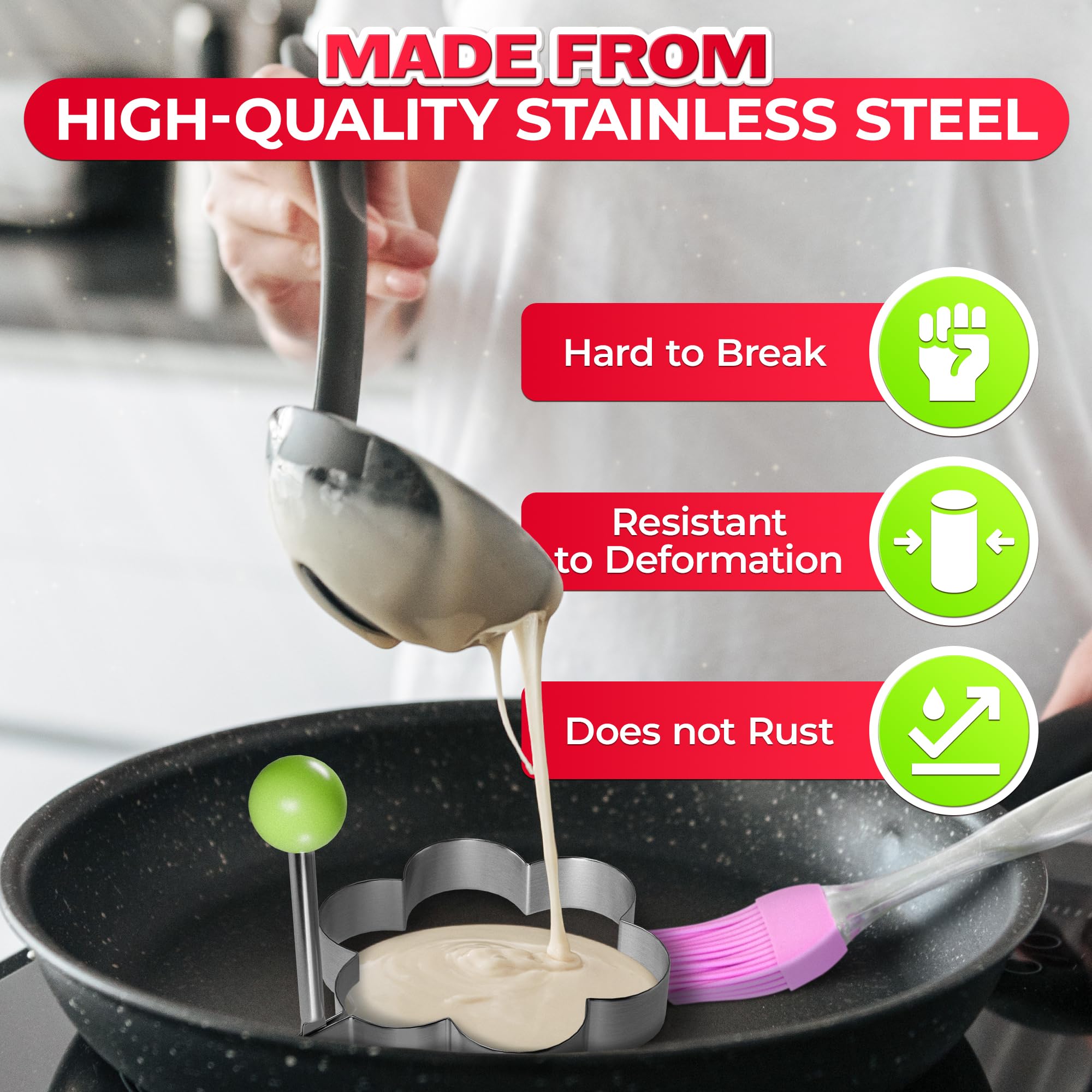 5Pcs Stainless Steel Ring Molds For Cooking Egg - Pancake Shapes Cooking Rings Egg Rings For Frying Eggs Round Egg Cooker Ring -