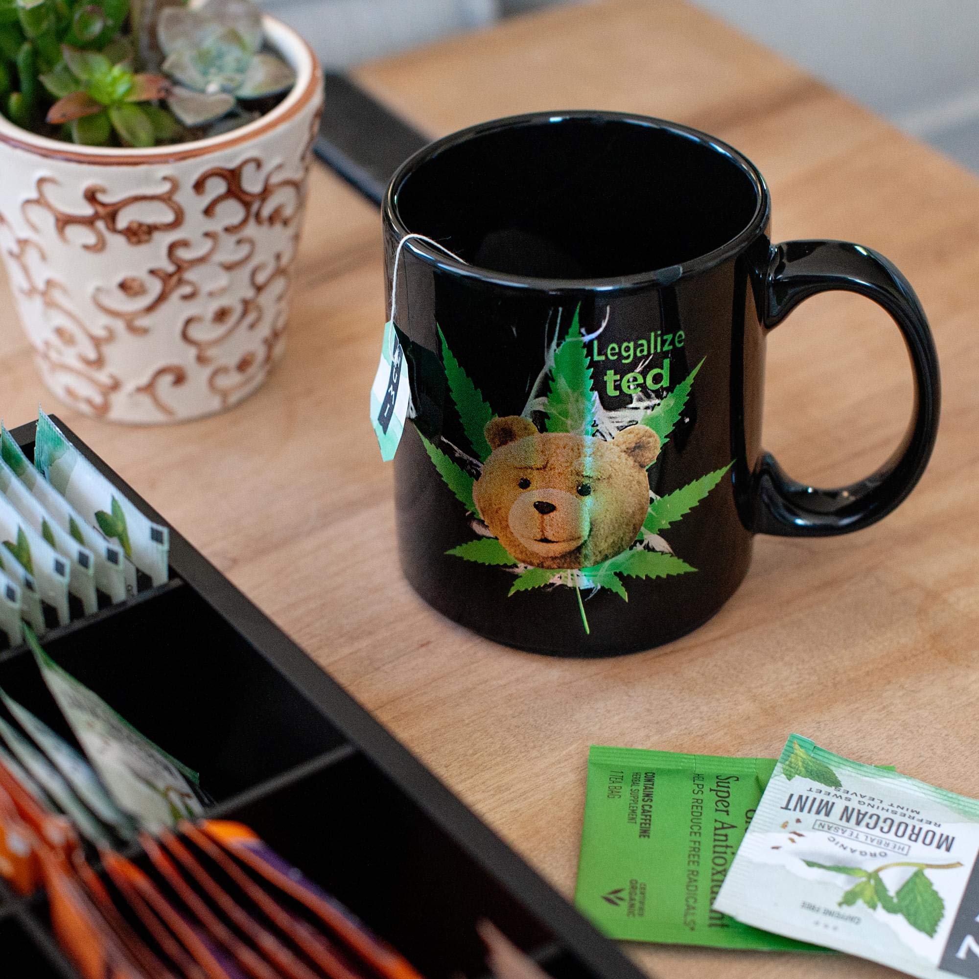 JUST FUNKY Ted OFFICIAL Legalize Ted PREMIUM Foil-Printed Ceramic Coffee Mug, 12oz Black