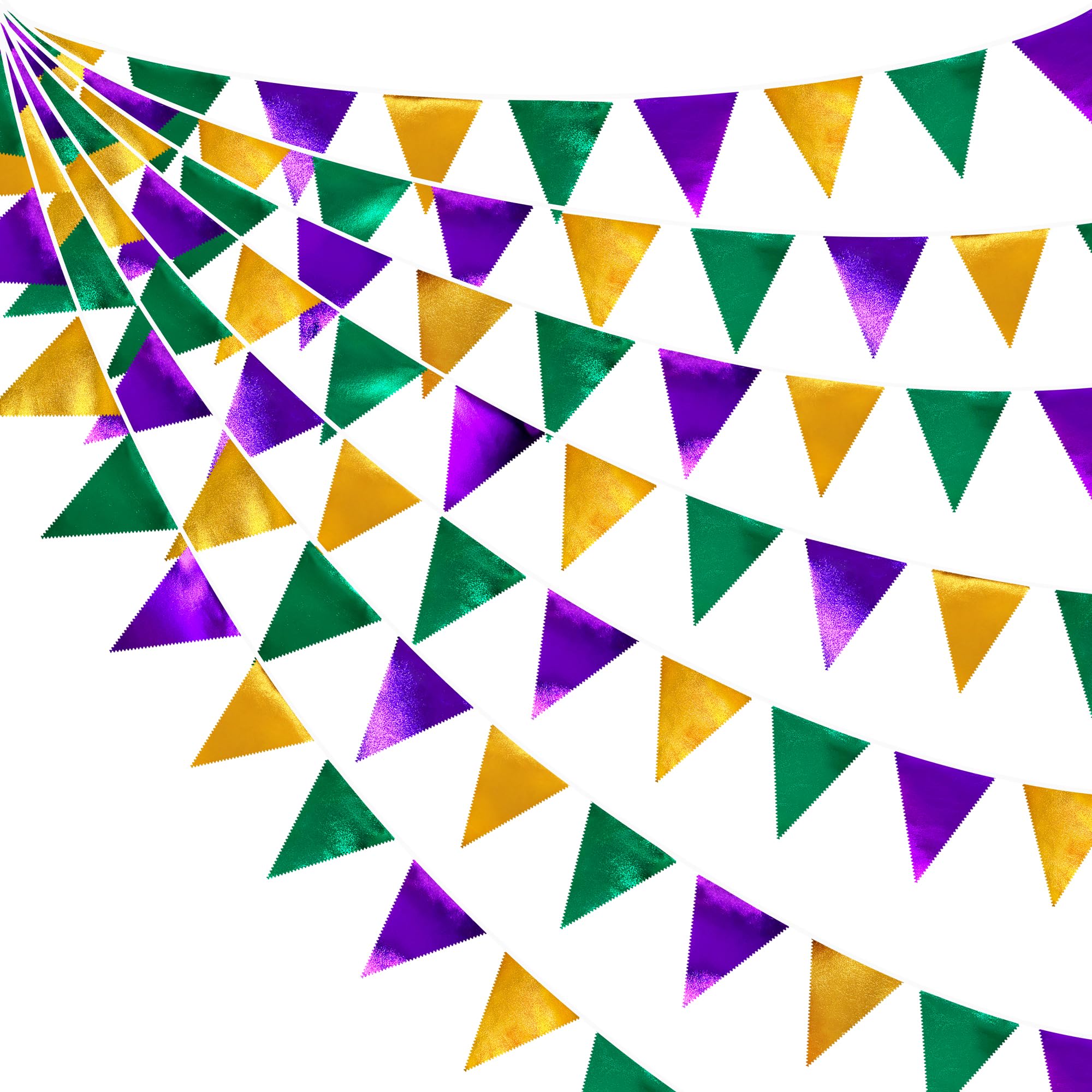 Mardi Gras Party Decorations Purple Green And Gold Metallic Fabric Triangle Pennant Banner Flag Hanging Bunting Garland For Birt