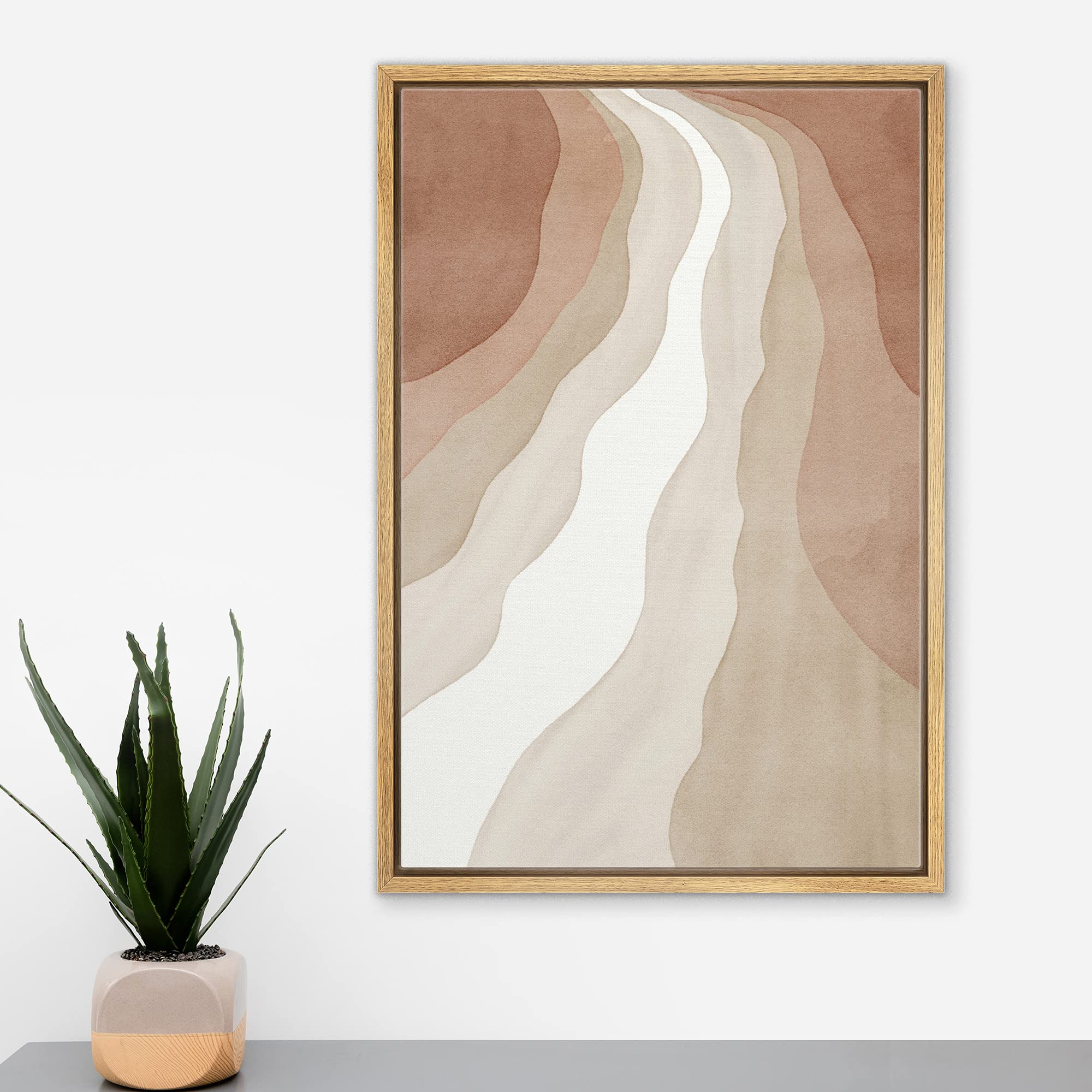 Mudecor Framed Canvas Print Wall Art Brown Abstract River Landscape Geometric Shapes Watercolor Modern Art Chic Rustic Relax/Cal