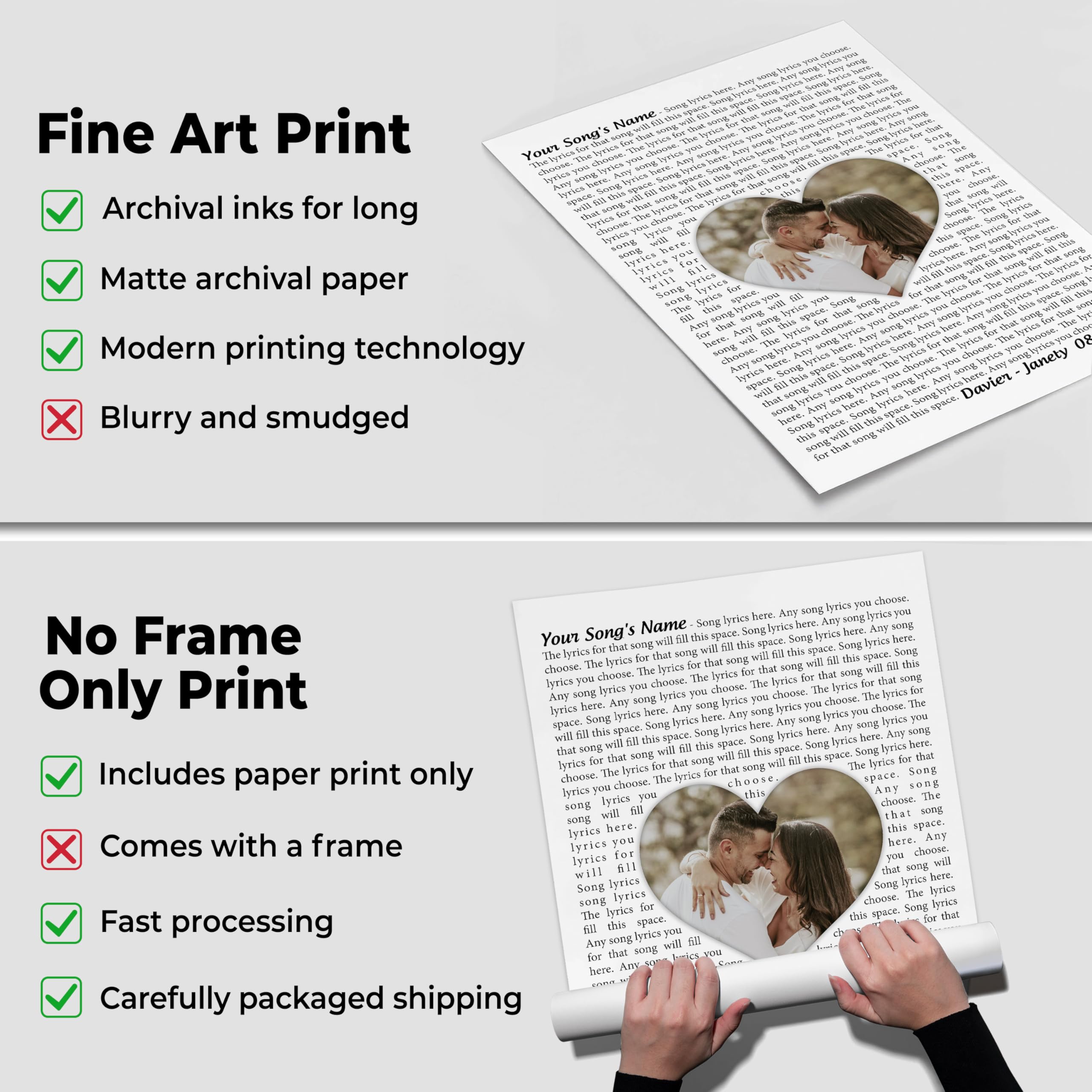H-Dewall Personalized Song Lyrics Poster Photo Couples Gifts For Boyfriend Customized Canvas Framed Photo Picture Gifts For Him