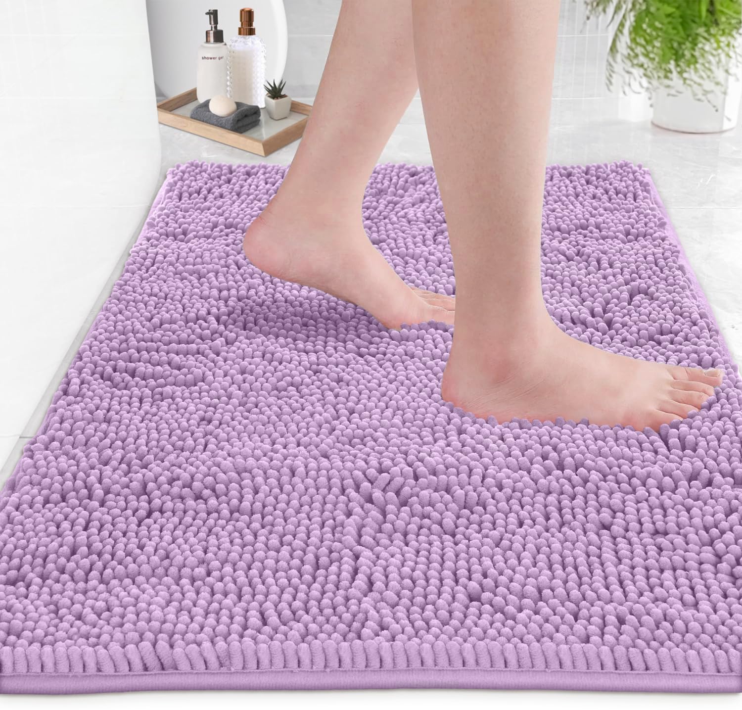 Luxurux Lavender Bathroom Rugs-Extra-Soft Plush Bath Shower Bathroom Rug,1'' Chenille Microfiber Material, Super Absorbent Shagg