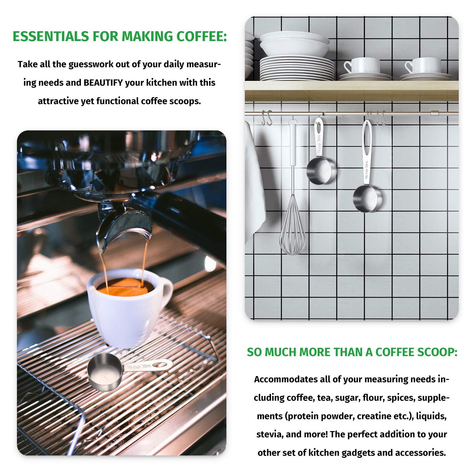 4 Pieces Coffee Scoop Tablespoon Stainless Steel Coffee Measuring Scoops, Including 2 Pieces Short Handled And 2 Pieces Long Han