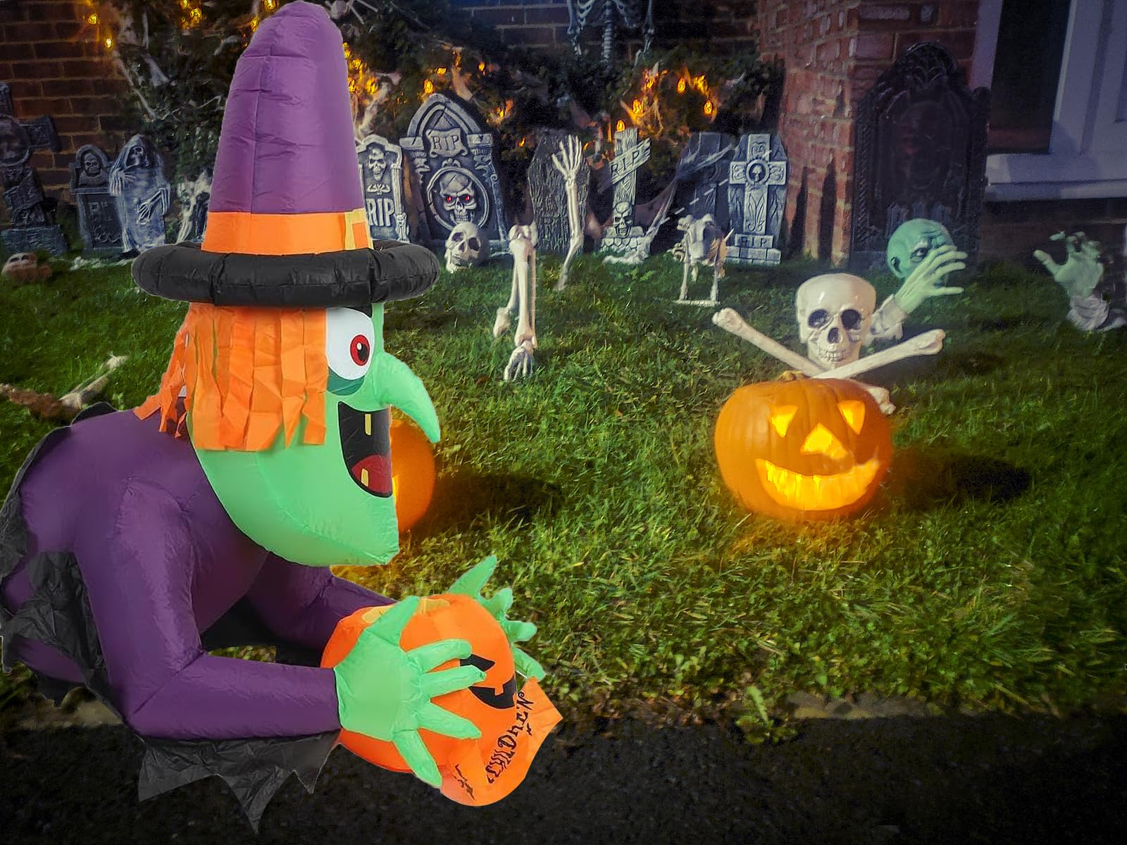 Halloween Inflatable Decoration,Halloween Window-Climbing Witch with Built-in LED Lights,Trick or Treat,Outside Decor for Yard G