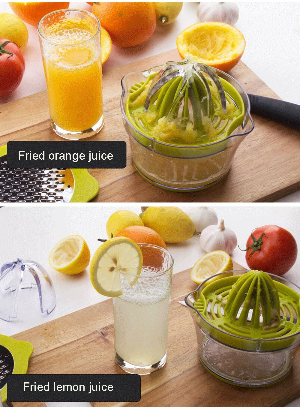 Drizom Citrus Lemon Orange Juicer Manual Hand Squeezer With Built-In Measuring Cup And Grater, 12Oz, Green
