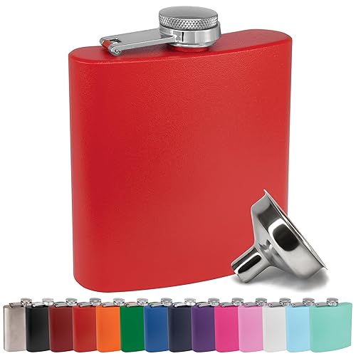 Clear Water Home Goods - 6 Oz Powder Coated Stainless Steel Hip Flask - Wedding Party - Groomsman - Bridesmaid (Matte Red, 1)