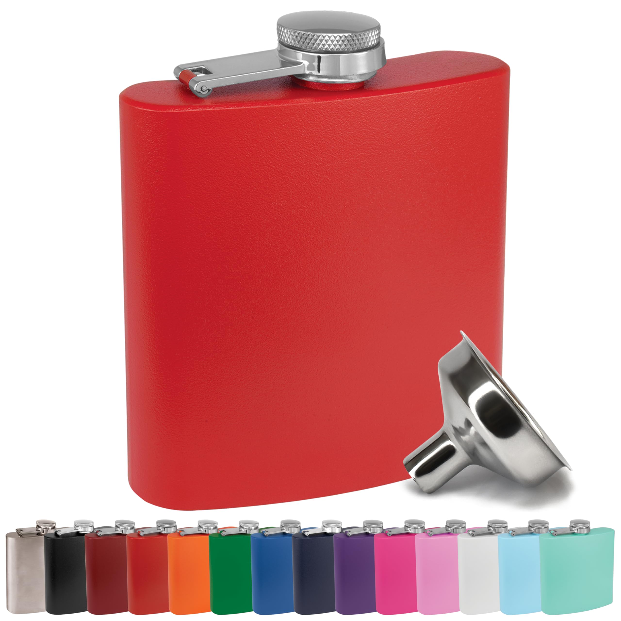 Clear Water Home Goods - 6 Oz Powder Coated Stainless Steel Hip Flask - Wedding Party - Groomsman - Bridesmaid (Matte Red, 1)