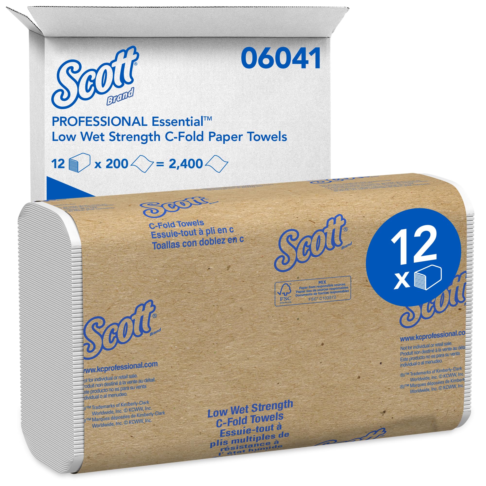 Scott Professional Essential C-Fold Folded Paper Towels, Bulk (06041), Low Wet Strength, White (200 Sheets/Pack, 12 Packs/Case, 