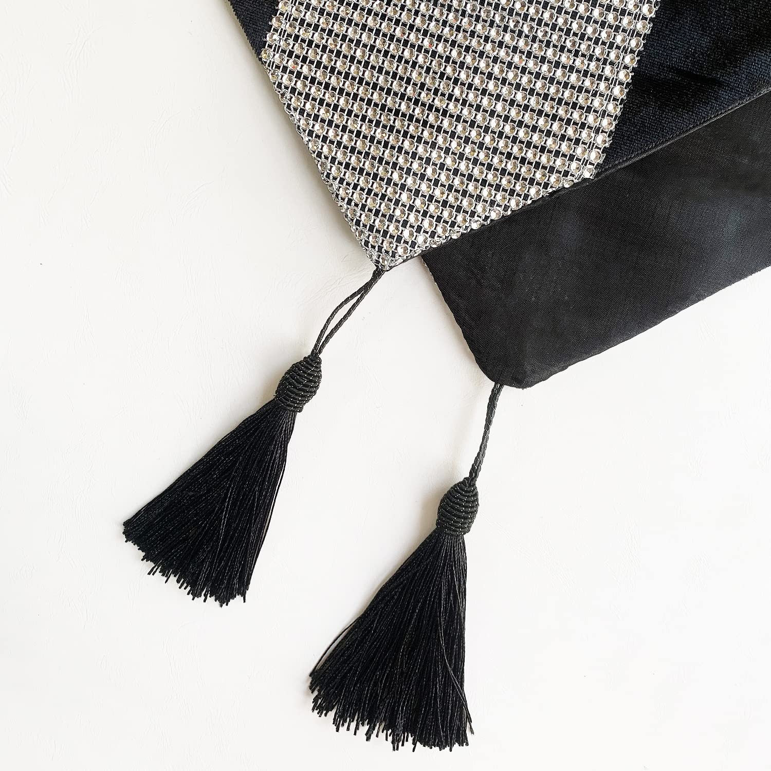 Hemiaor Black Sequined Rhinestone Contracted Tassel Table Runner And Dresser Scarves Doily 13 By 84 Inch