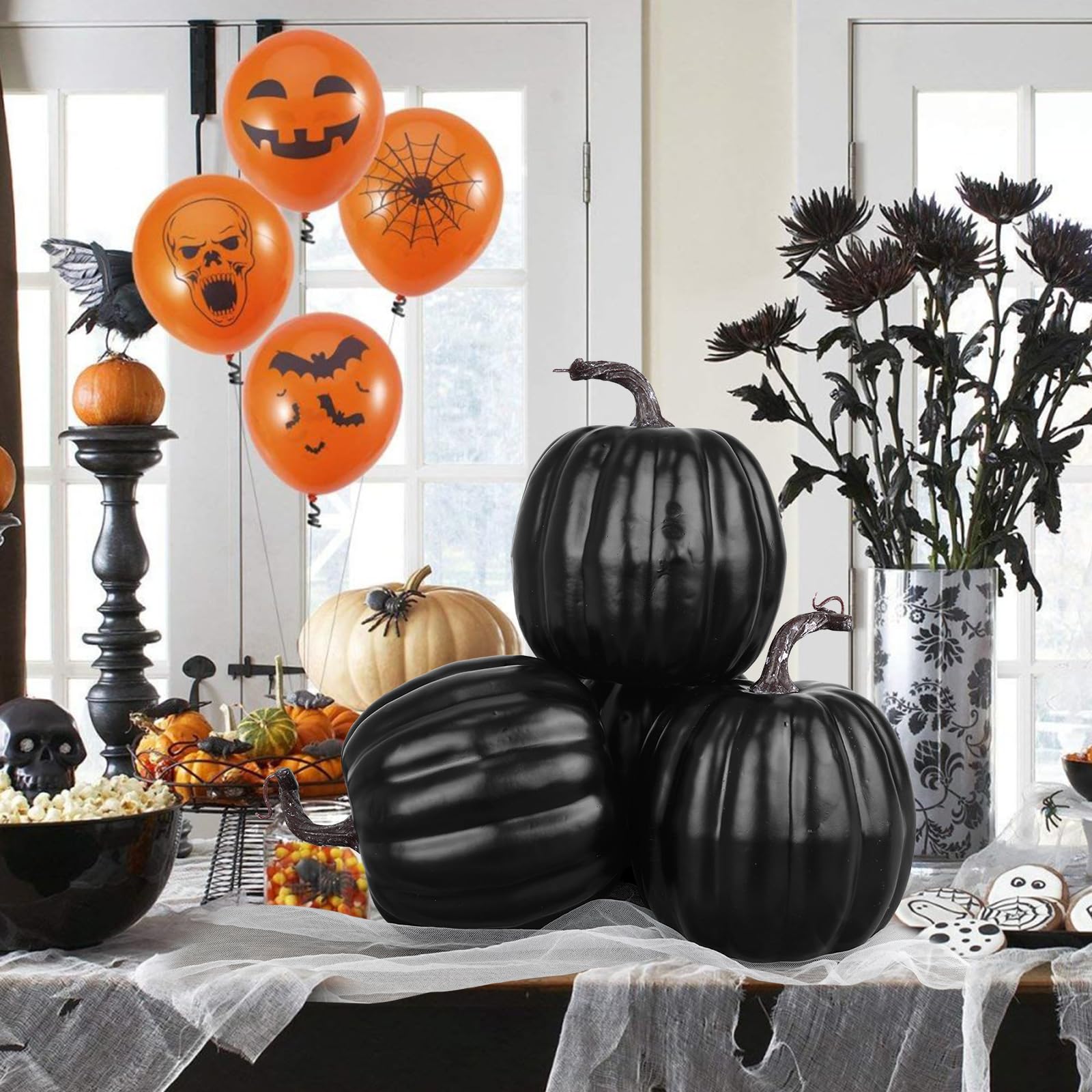 Artmag 6 Inch Large Artificial Pumpkins, 4PCS Big Orange Faux Foam Harvest Pumpkins for Fall Autumn Thanksgiving Seasonal Holida