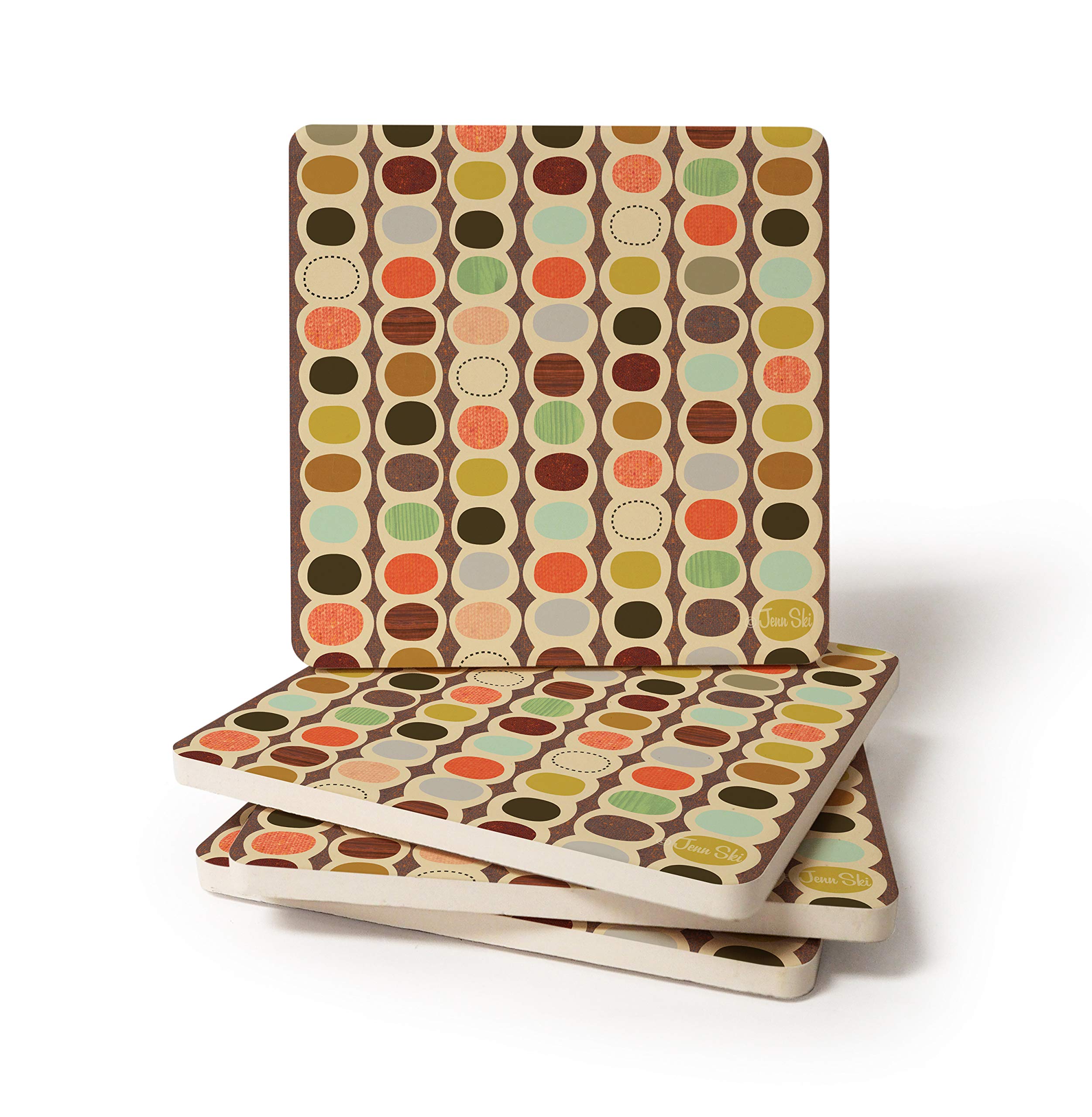 Coasterstone Mid Century Modern Bead Pattern Drink Coasters, 4.25 Inches Wide, Set Of Four