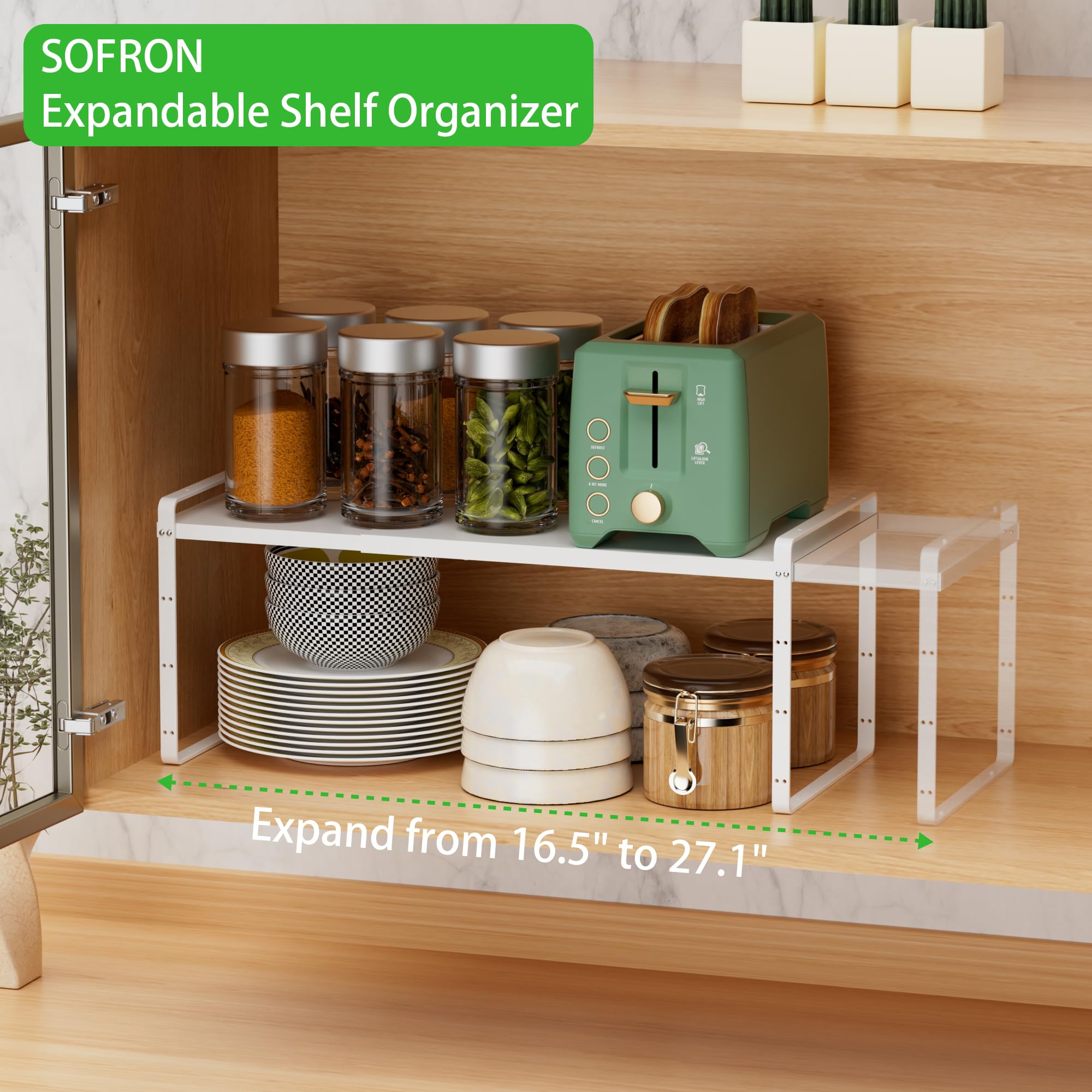 SOFRON Expandable Cabinet Storage Shelf Stackable Organizer Rack for Kitchen Bathroom Pantry Spice Cupboard Countertop Home Offi