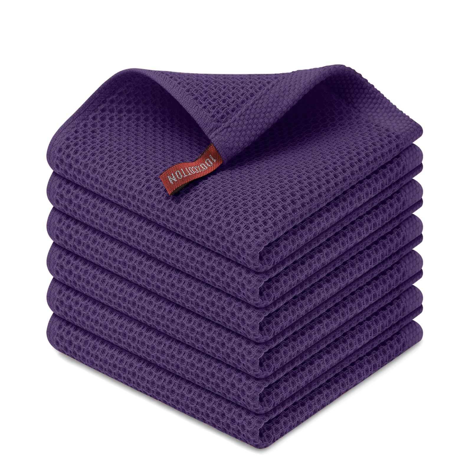 Kitinjoy 100% Cotton Kitchen Dish Cloths (12 X 12 Inches, Eggplant),6 Pack Waffle Weave Ultra Soft Absorbent Dish Towels for Dry