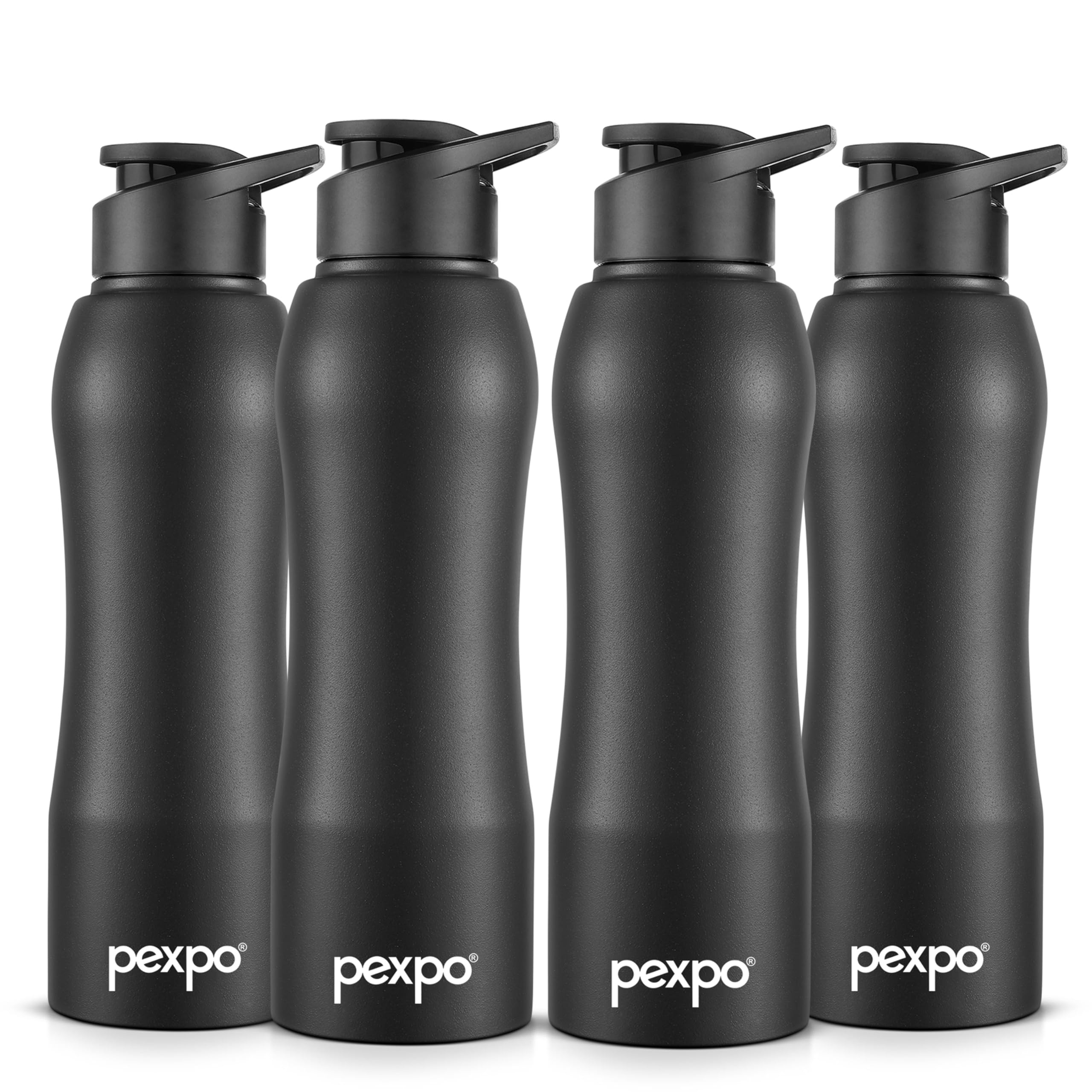 Pexpo Bistro Isi Certified Stainless Steel Fridge/Sports Sipper Water Bottle 750Ml, Knight Black, Pack Of 4|Single Wall|Easy Gri