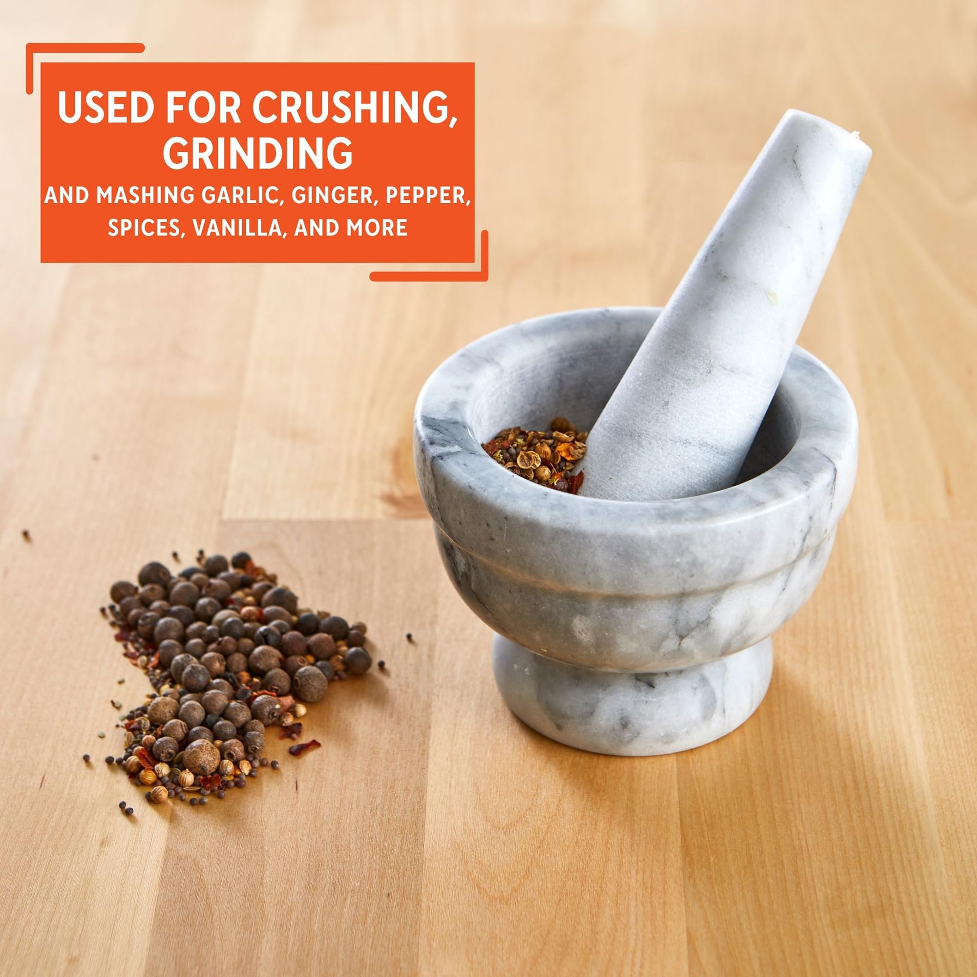 Imusa 3.8" Small Marble Mortar and Pestle - Durable Grinding Tool for Spices and Herbs, Model MEXI-2020