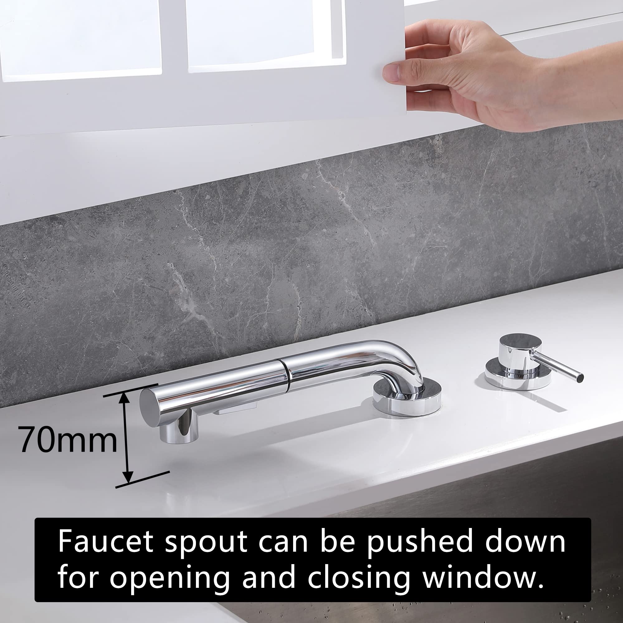 SUMERAIN 2 Hole Kitchen Faucet with Pull Out Sprayer chrome  Front Window Kitchen Sink Faucet with Side Single Handle