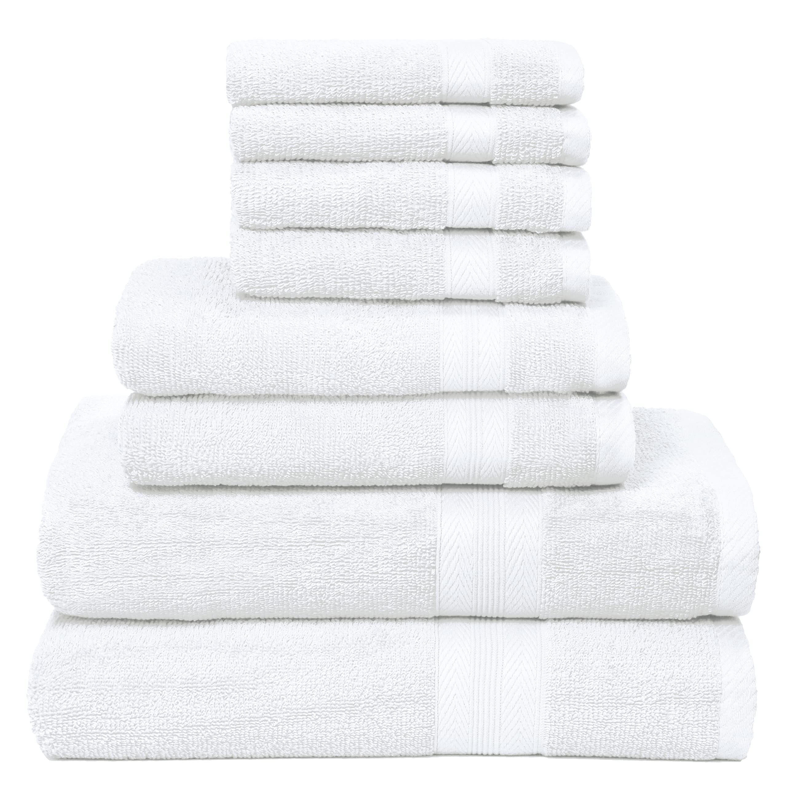 Boutiquo White Towel Set - 8 Piece Bathroom Towel Set - 100% Ring Spun Cotton, 2 Bath Towel 27X54, 2 Hand Towel 16X28 And 4 Wash