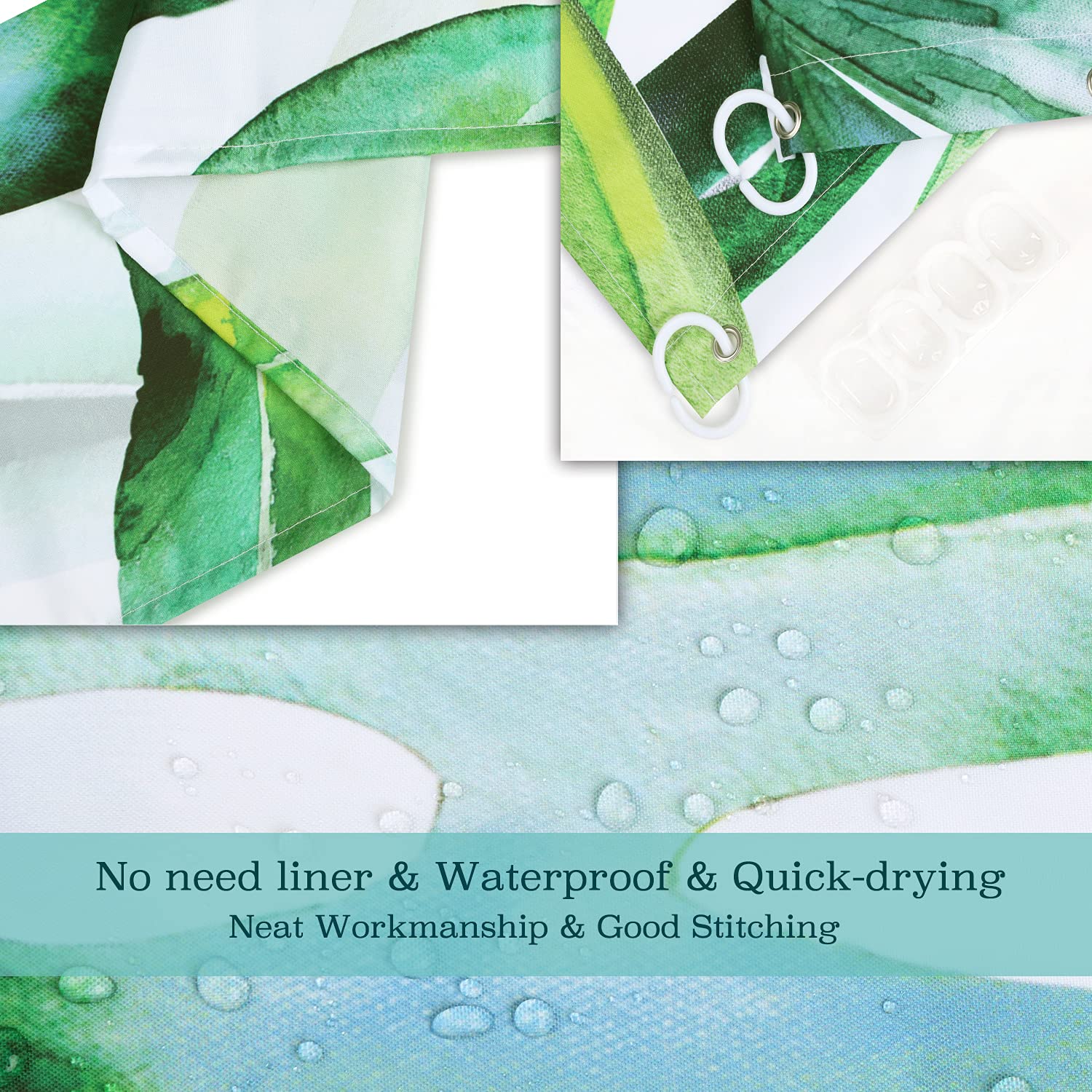 Livilan Tropical Shower Curtain, Green Shower Curtain, Plant Shower Curtain, Leaf Shower Curtain, Botanical Shower Curtain Set W